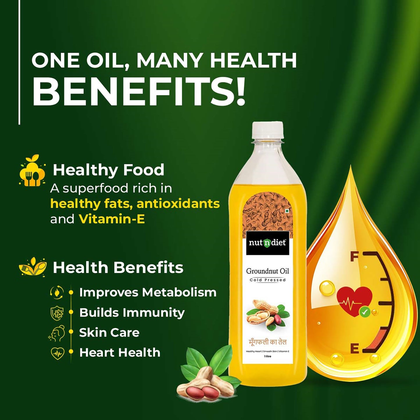 nutndiet Cold Pressed Groundnut Oil 1 Litre PET Bottle
