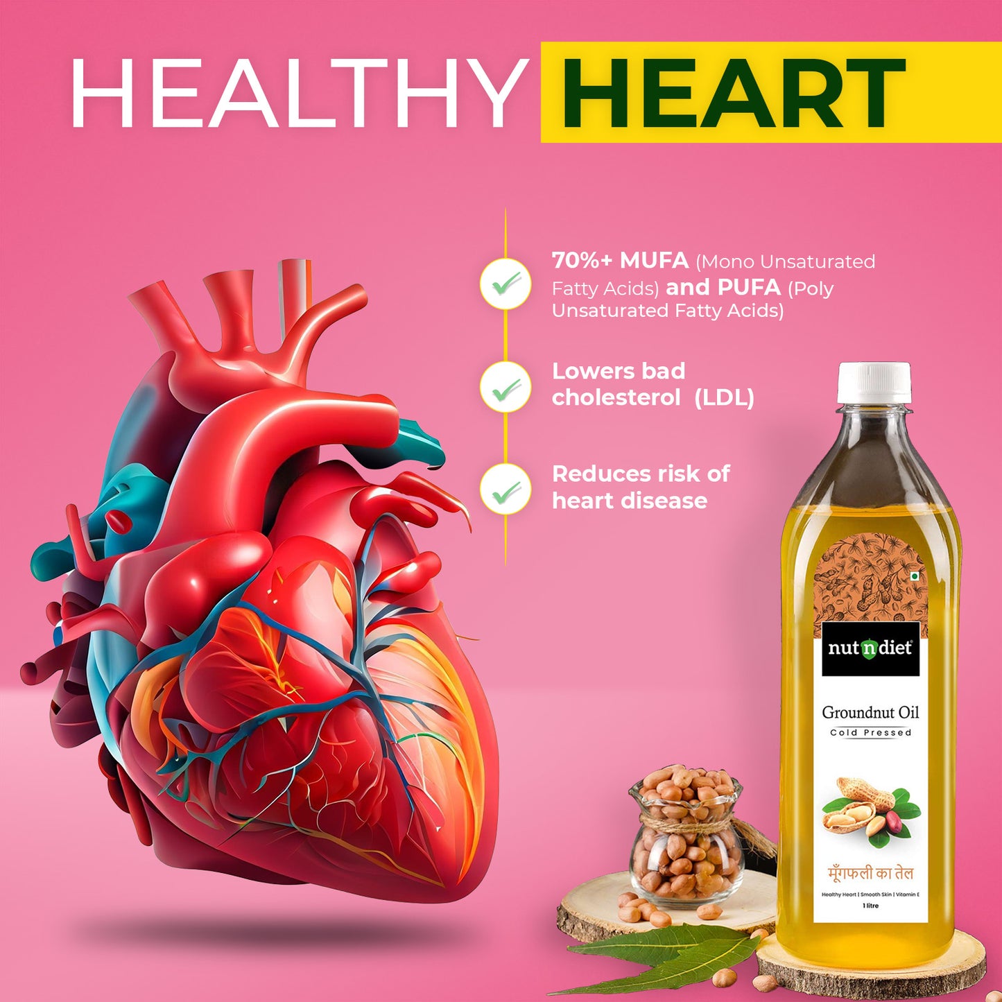 nutndiet Cold Pressed Groundnut Oil 1 Litre PET Bottle