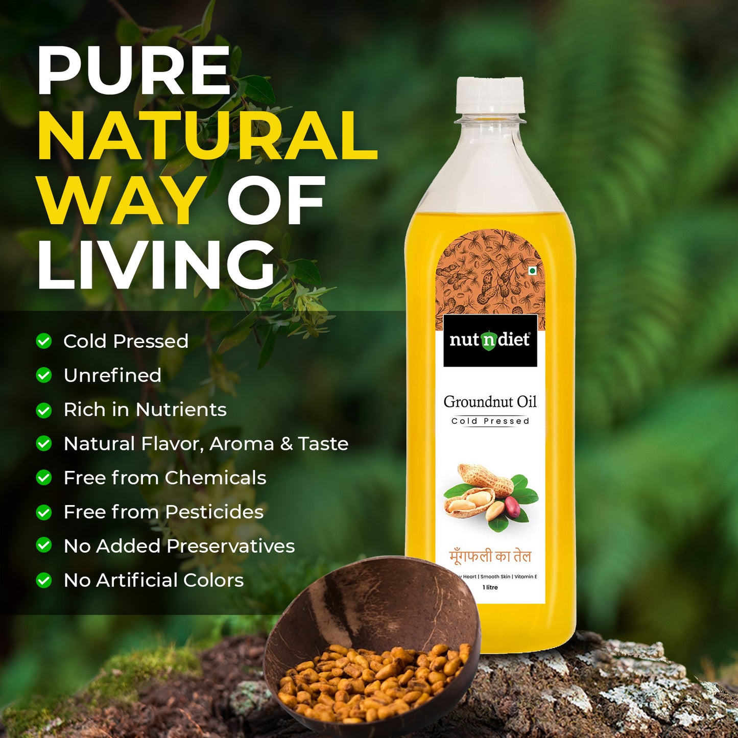 nutndiet Cold Pressed Groundnut Oil 1 Litre PET Bottle