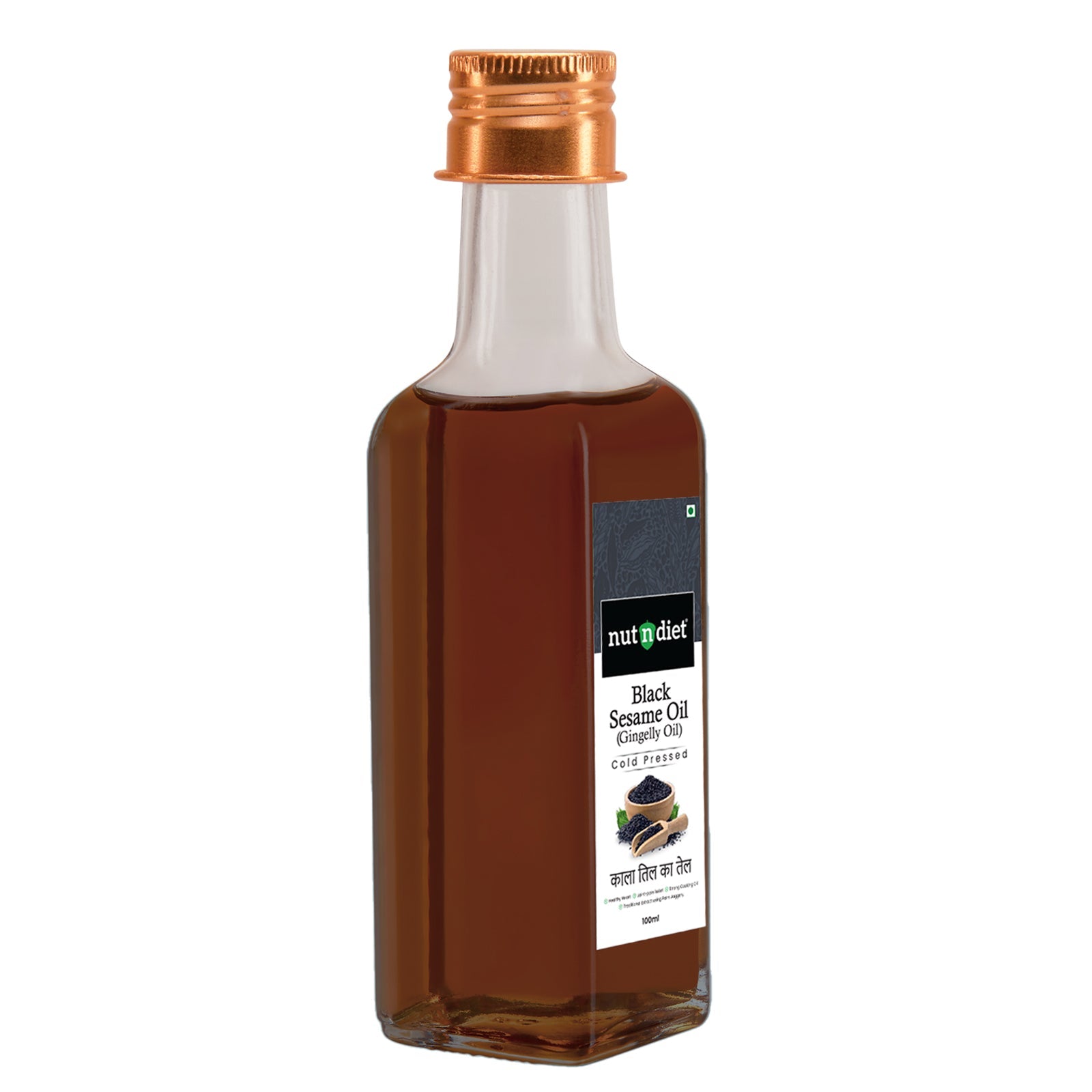 nutndiet Cold Pressed Black Sesame Oil (Gingelly Oil) 100ml Glass Bottle - nutndiet