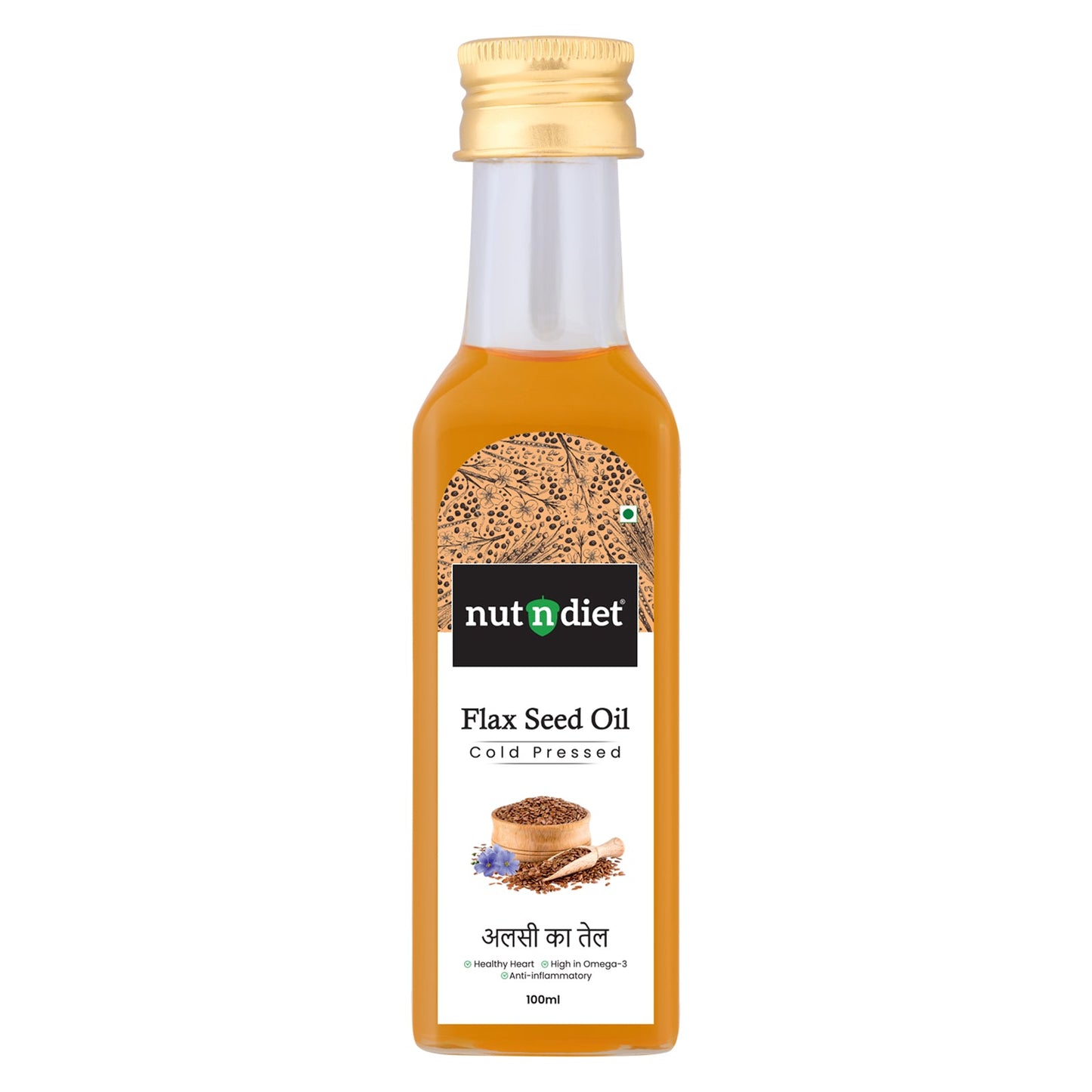 nutndiet Cold Pressed Flax Seed Oil 100ml Glass Bottle - nutndiet