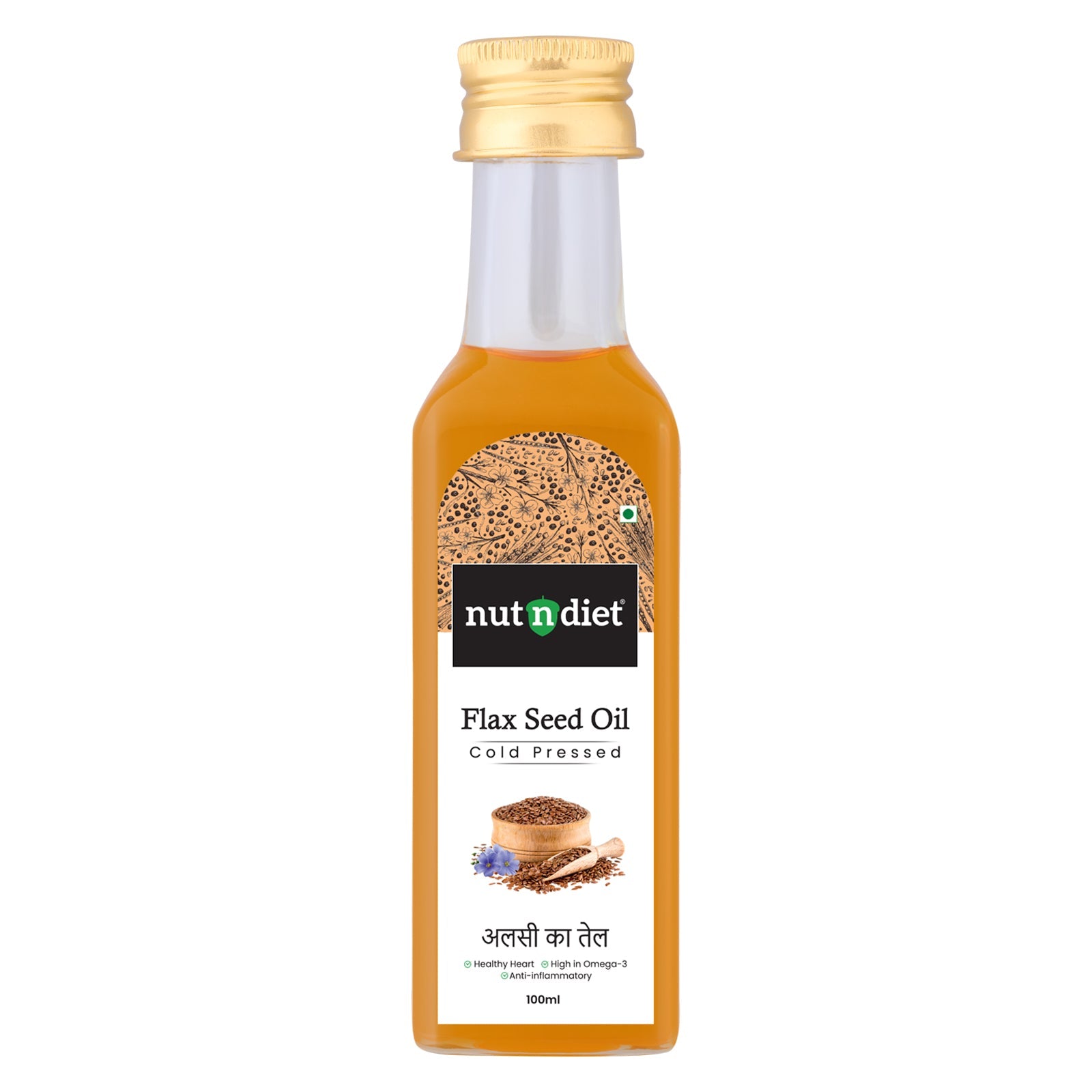 nutndiet Cold Pressed Flax Seed Oil 100ml Glass Bottle - nutndiet