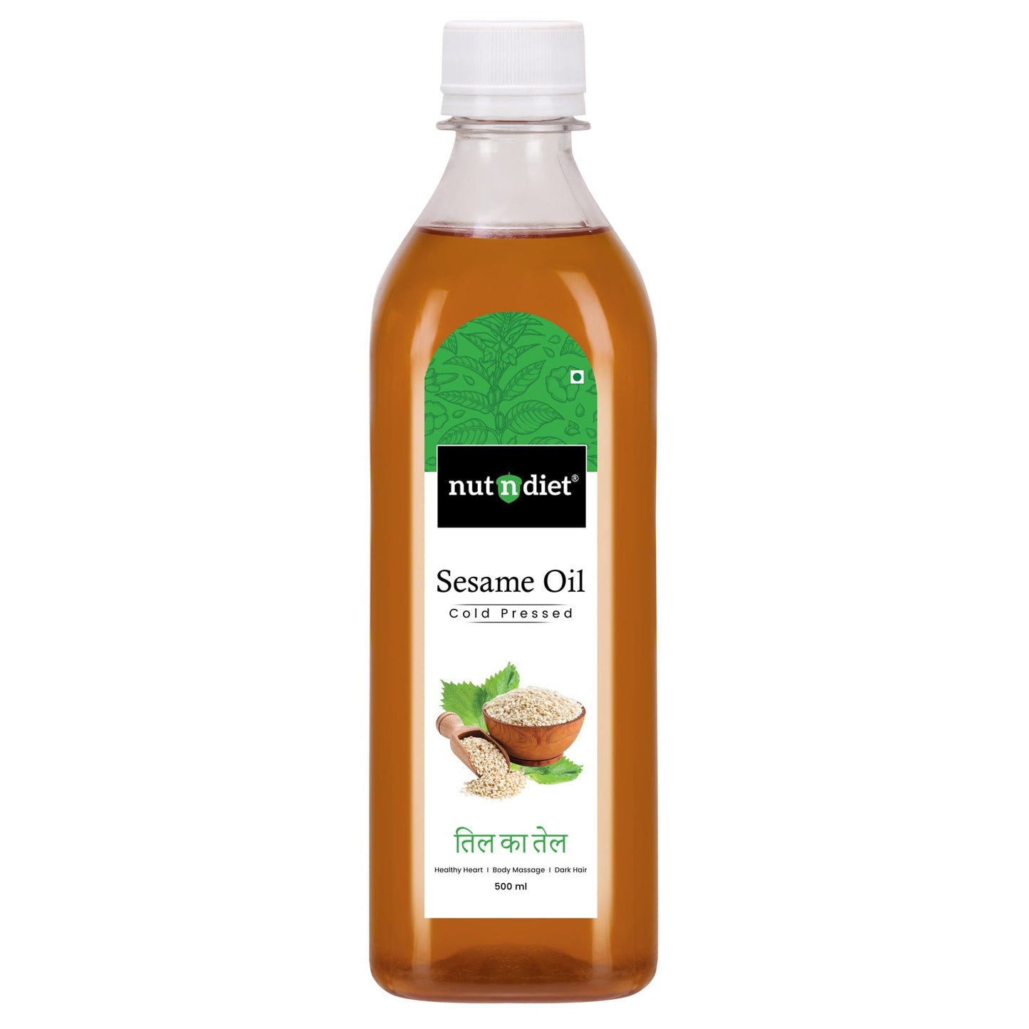 nutndiet Cold Pressed Sesame Oi (100% Cold Pressed (Kacchi Ghani) usingCold press Kolhu/Chekku) (Til ka Tel | तिल का तेल |Ellenne | ಎಳ್ಳೆಣ್ಣೆ) | Can (500ml) - nutndiet