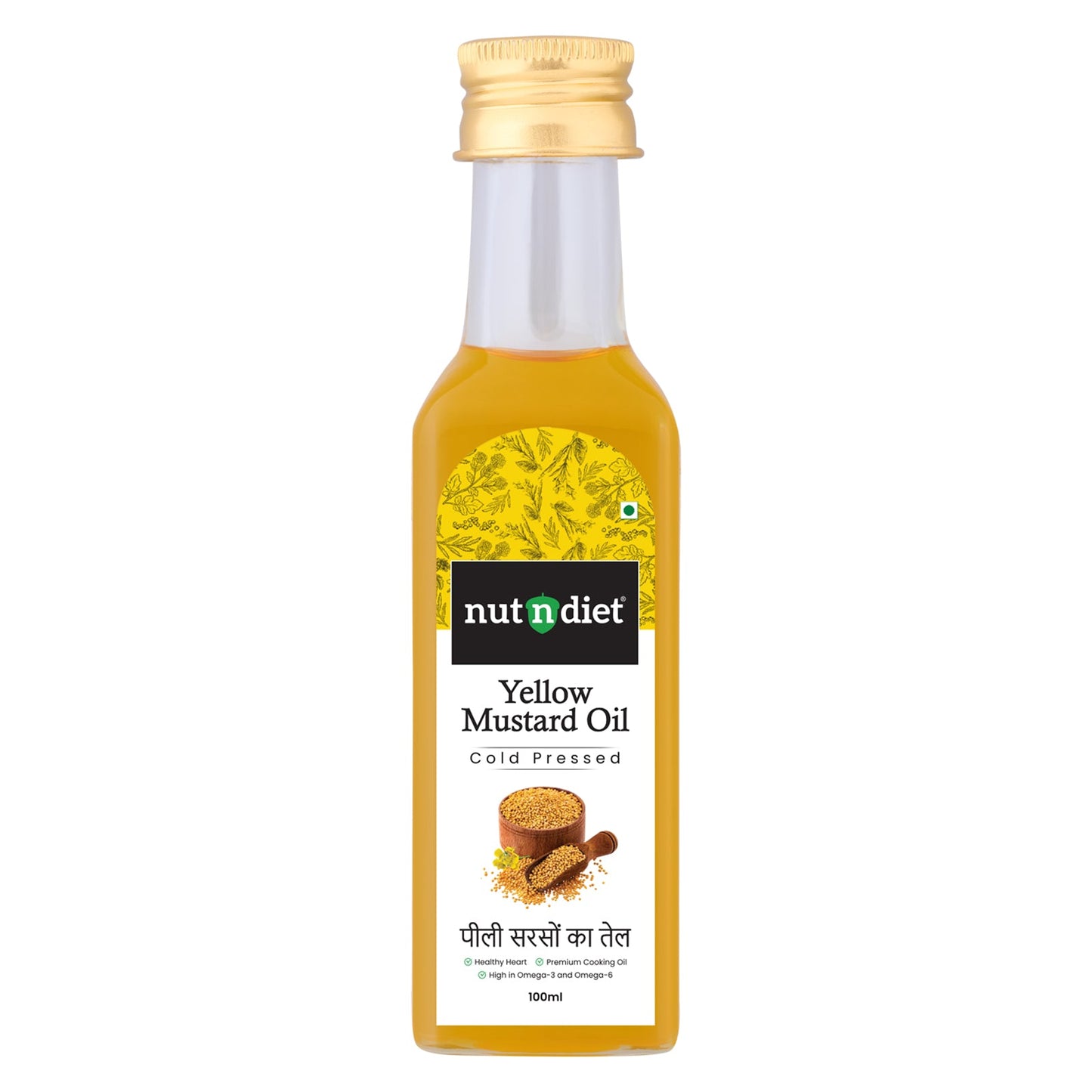 nutndiet Cold Pressed Yellow Mustard Oil 100ml Glass Bottle - nutndiet