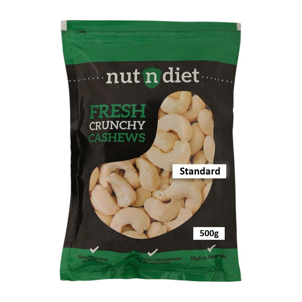 nutndiet Fresh Crunchy Standard Cashews 500g, W320 Grade medium size quality cashew nuts (kaju 500gm W320) - nutndiet