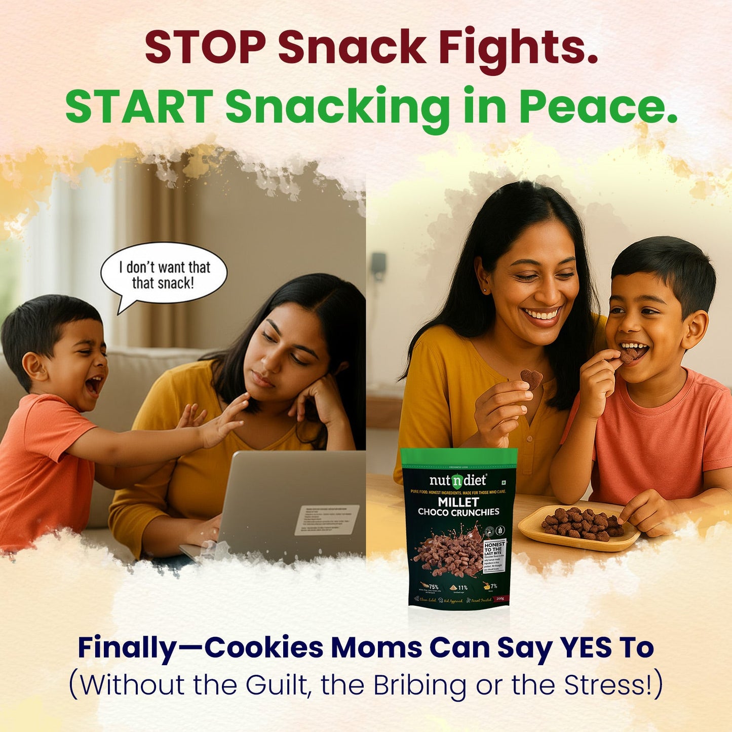 nutndiet® Millet Choco Crunchies | 75% Millets | Clean - label | Gluten - Free | Unrefined Sugar & Pure Honey | Kid - Approved | Parent Trusted | Peace of Mind in a Packet | 200g - nutndiet