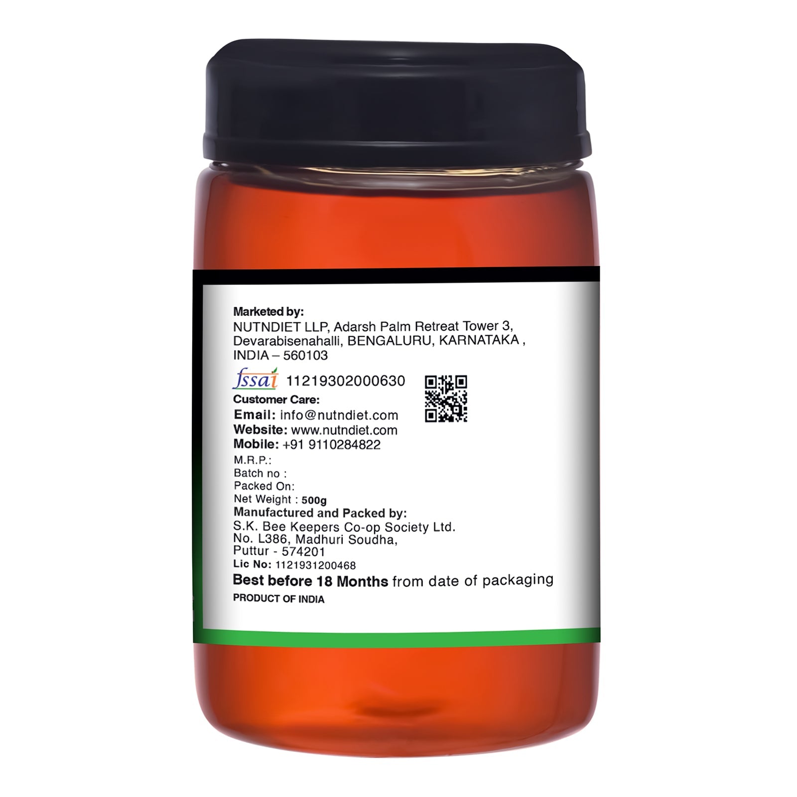 nutndiet Pure and Natural Honey | Premium | Plastic Bottle 500g - nutndiet