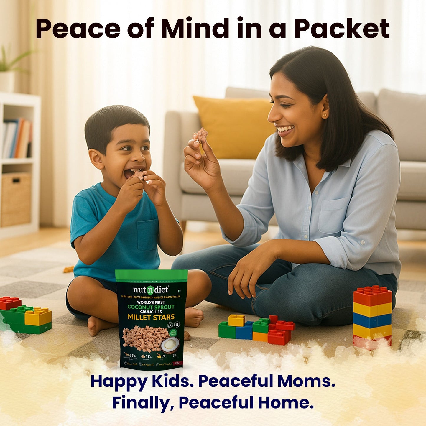 nutndiet® World's First Coconut Sprout Crunchy Millet Stars | 74% Millets | 100% Natural | Clean - label | Gluten - Free | Unrefined Sugar & Pure Honey | Kid - Approved | Parent Trusted | Peace of Mind in a Packet | 200g - nutndiet