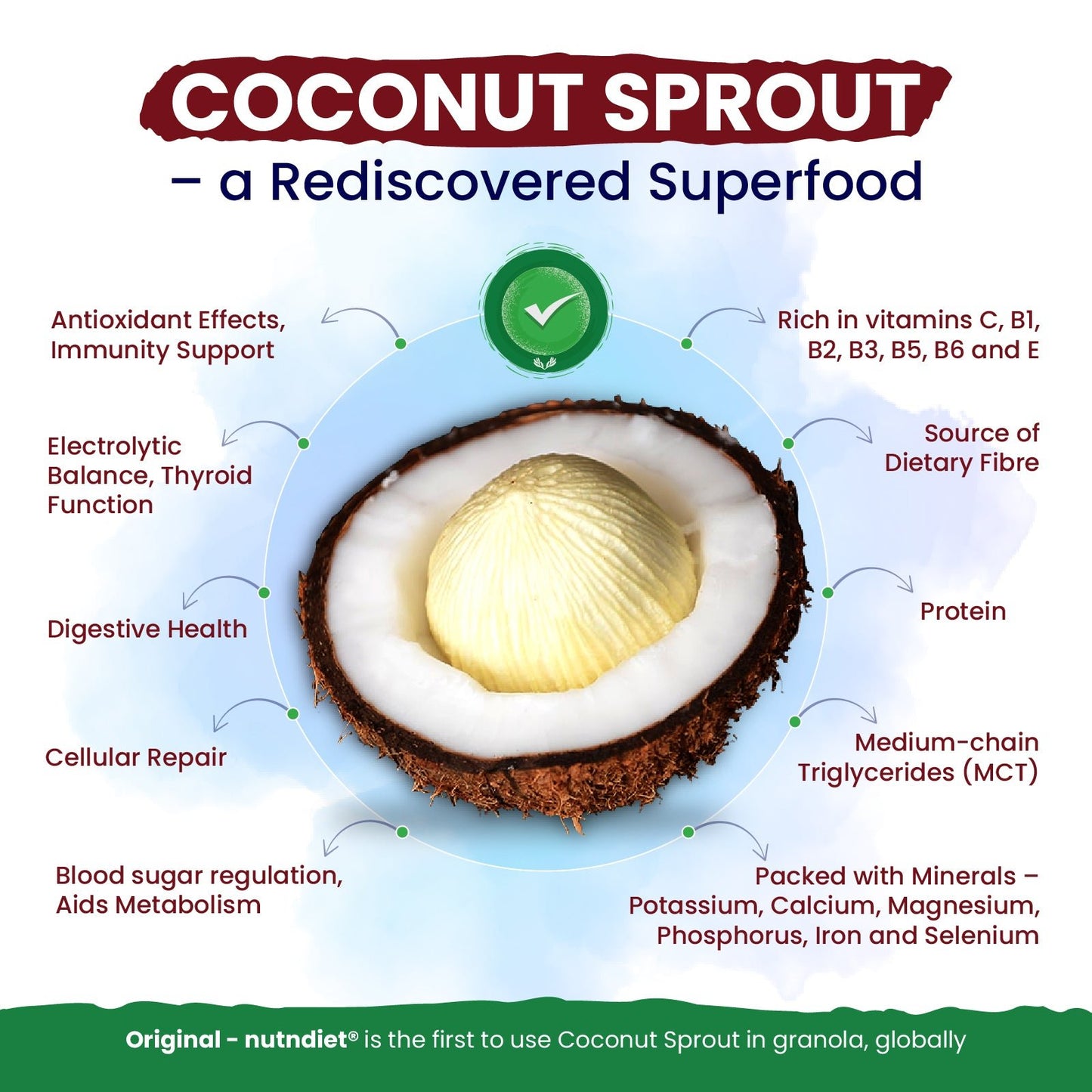 nutndiet® World’s First Coconut Sprout Granola | Honey Rolled Oats, Millets, Dry Fruits, Nuts & Seeds | 100% Natural, No Refined Sugar | Clean - Label Healthy Breakfast Cereal & Snack (200g) - nutndiet