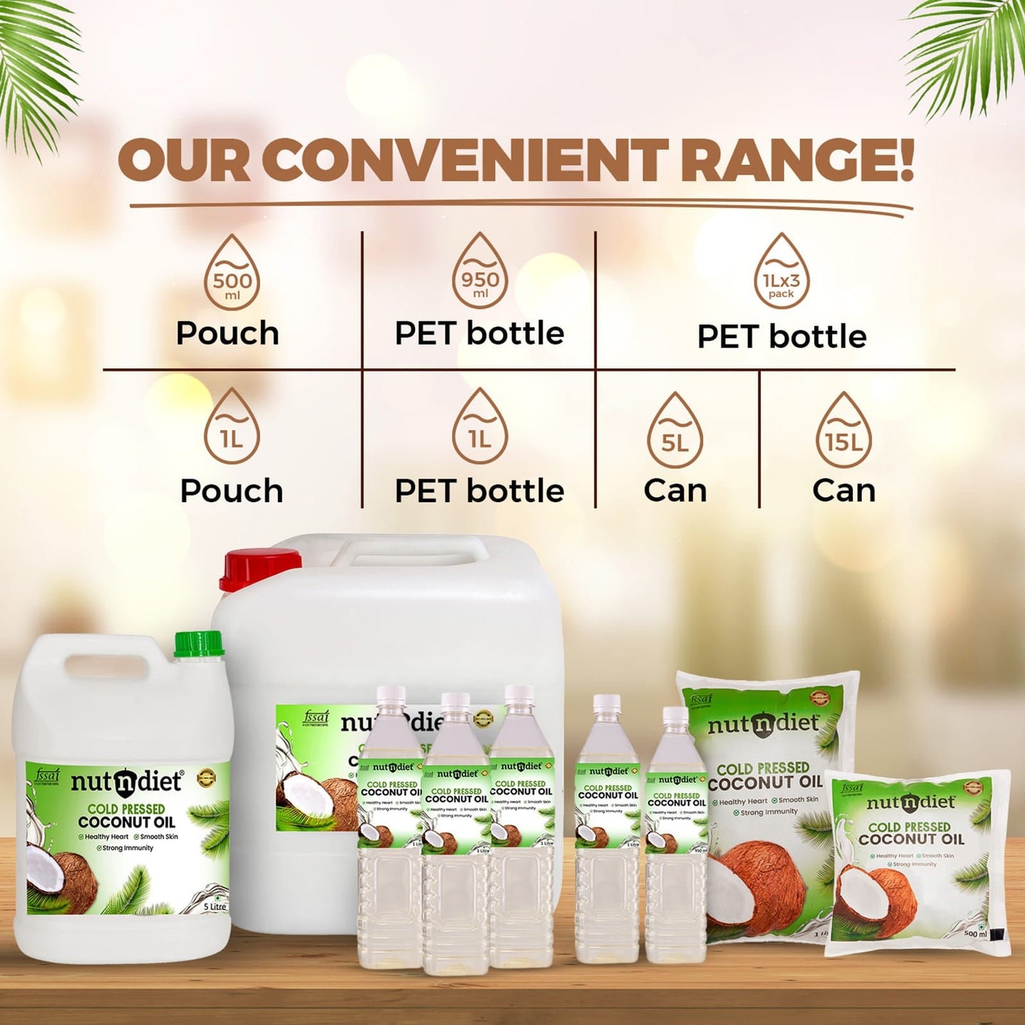 nutndiet Cold Pressed Coconut Oil For Baby Massage, Hair Care, Skin Care And Cooking, PET Bottle 1 Litre - nutndiet