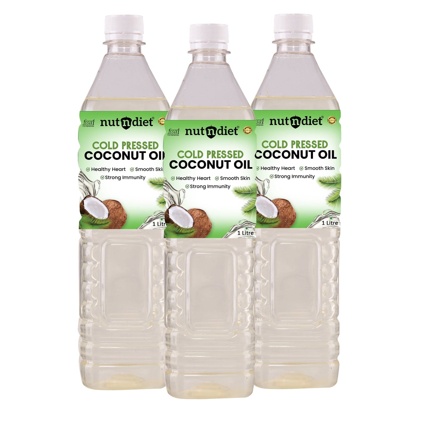 nutndiet Cold Pressed Coconut Oil For Baby Massage, Hair Care, Skin Care And Cooking, PET Bottle 3 Litre (1L X 3) - nutndiet