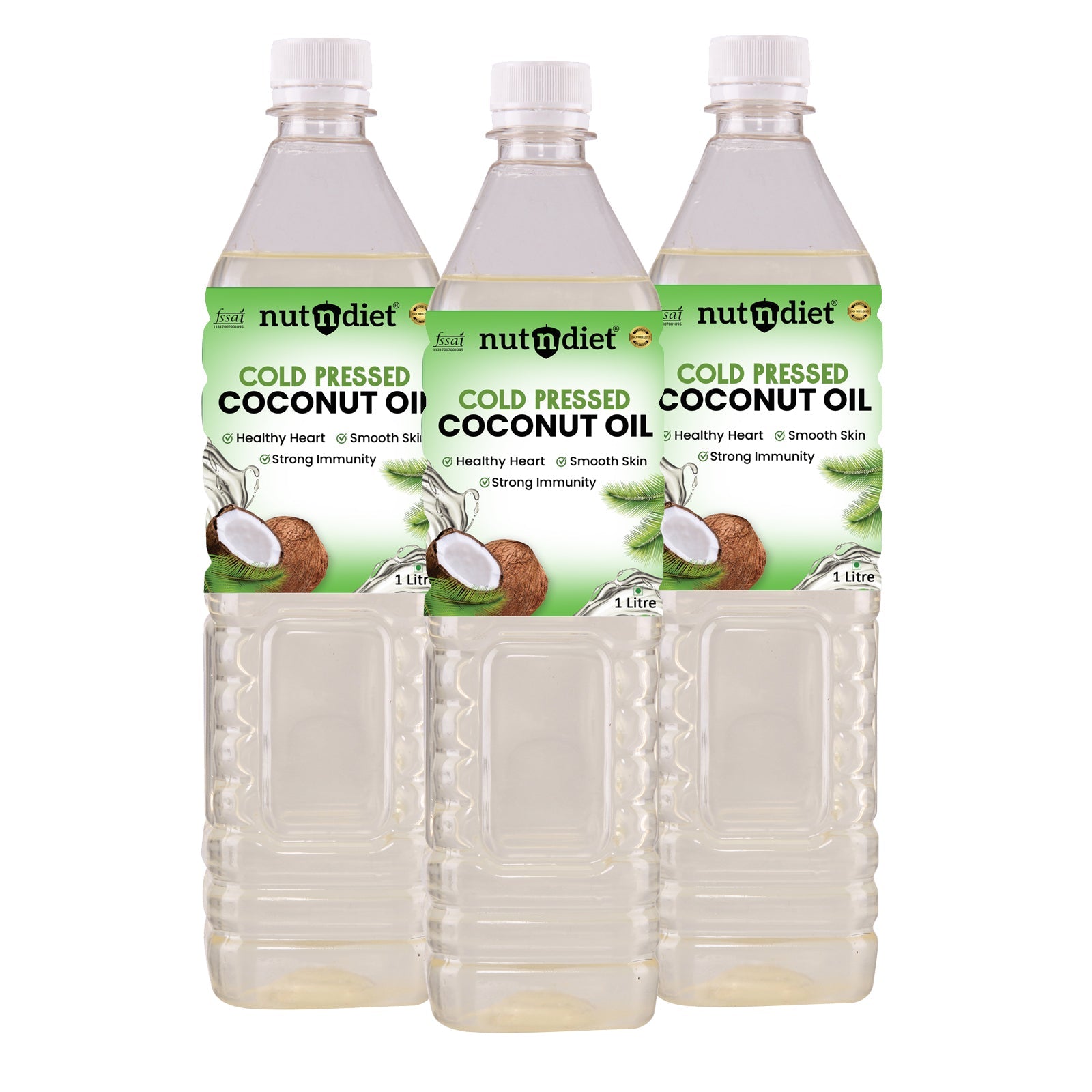 nutndiet Cold Pressed Coconut Oil For Baby Massage, Hair Care, Skin Care And Cooking, PET Bottle 3 Litre (1L X 3) - nutndiet