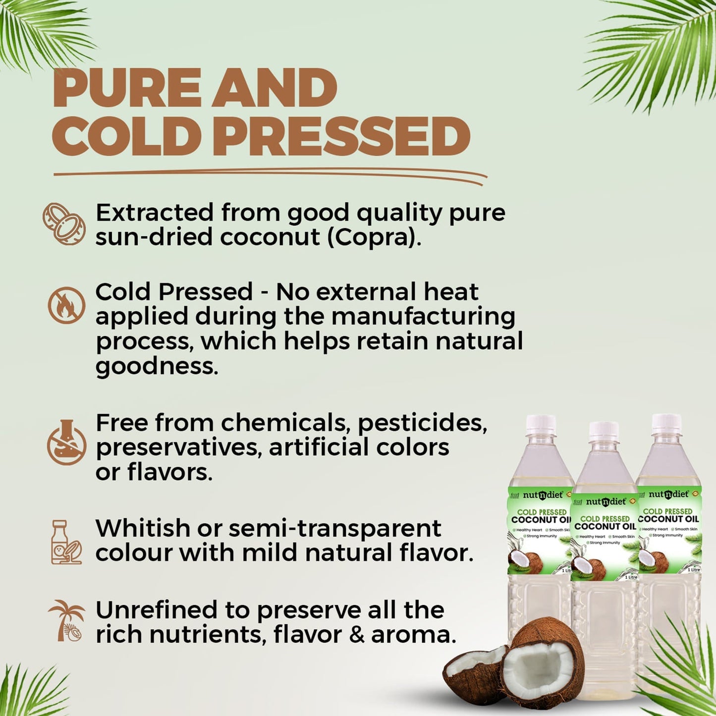 nutndiet Cold Pressed Coconut Oil For Baby Massage, Hair Care, Skin Care And Cooking, Pouch 1 Litre - nutndiet