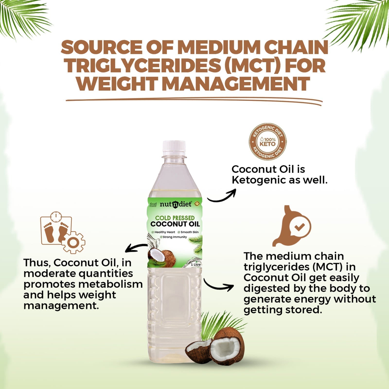 nutndiet Cold Pressed Coconut Oil For Baby Massage, Hair Care, Skin Care And Cooking, Pouch 500ml - nutndiet