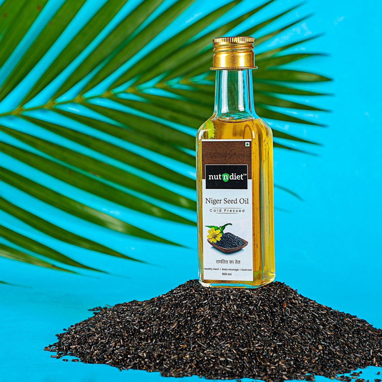 nutndiet Cold Pressed Niger Seed Oil, Heart Healthy Edible Ramtil ka Tel for Cooking, Body Massage and Hair Care, Glass Bottle 100ml - nutndiet
