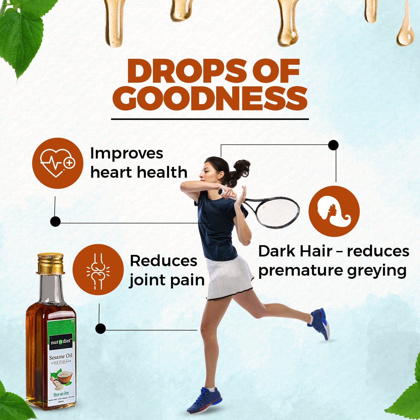 nutndiet Cold Pressed Sesame Oil, Heart Healthy Edible Til ka Tel for Cooking, Body Massage and Hair Care, PET Bottle 950ml - nutndiet