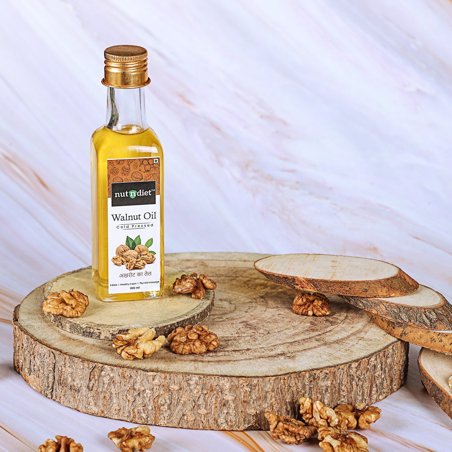 nutndiet Cold Pressed Walnut Oil, Pure Edible Akhrot Ka Tel, Glass Bottle 100ml - nutndiet