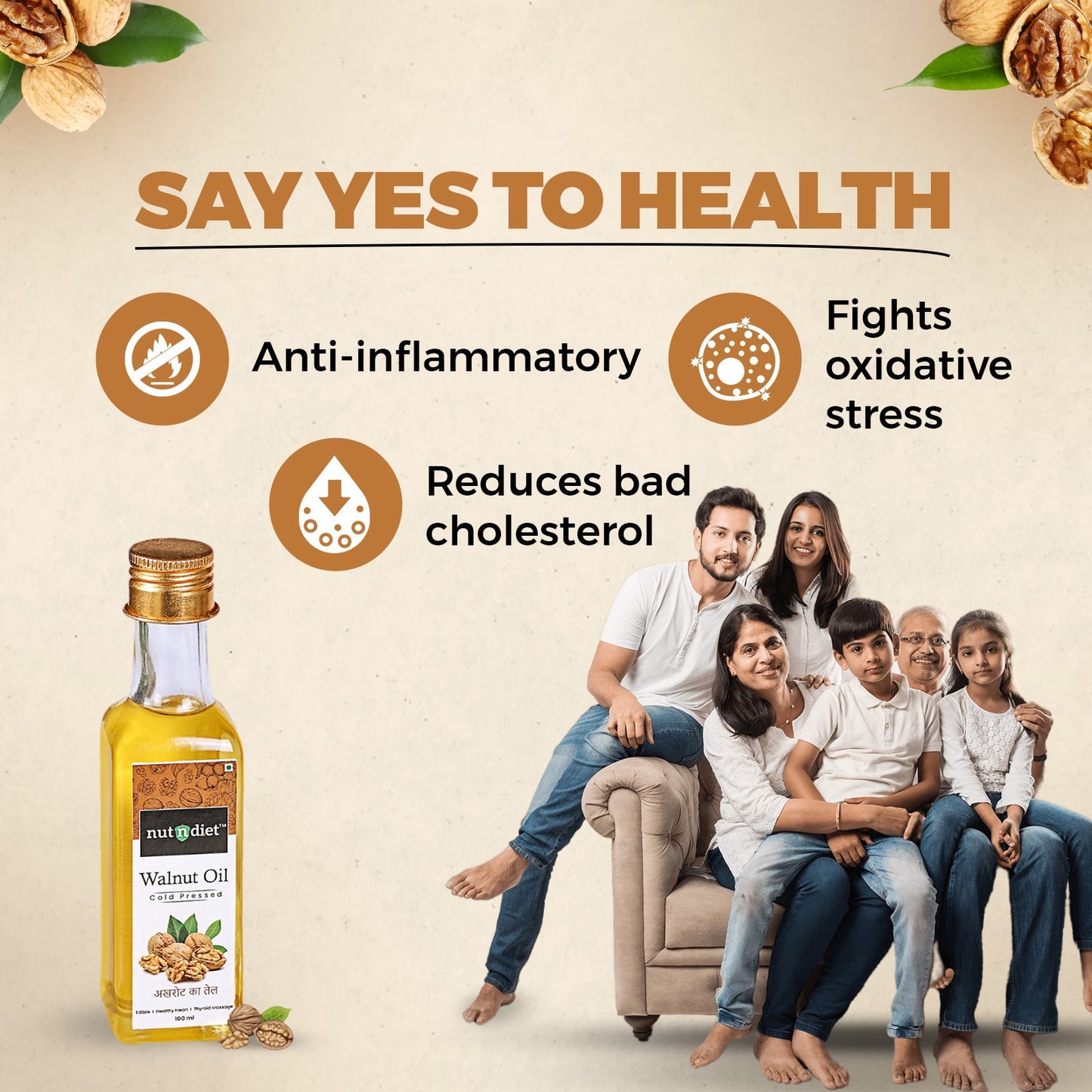nutndiet Cold Pressed Walnut Oil, Pure Edible Akhrot Ka Tel, Glass Bottle 100ml - nutndiet