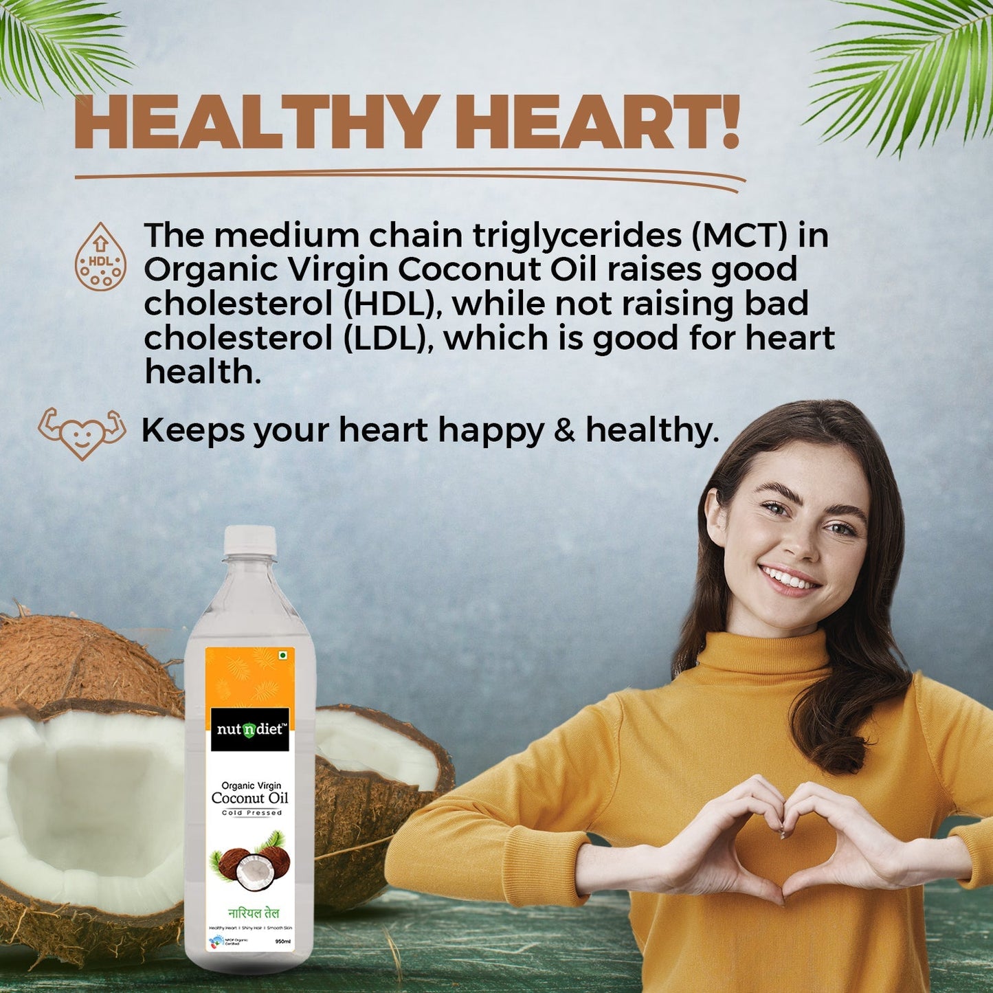 nutndiet Extra Virgin Coconut Oil Cold Pressed, Pure Organic Coconut Oil For Baby Massage, Hair Care, Skin Care And Cooking, CAN 5 Litre - nutndiet