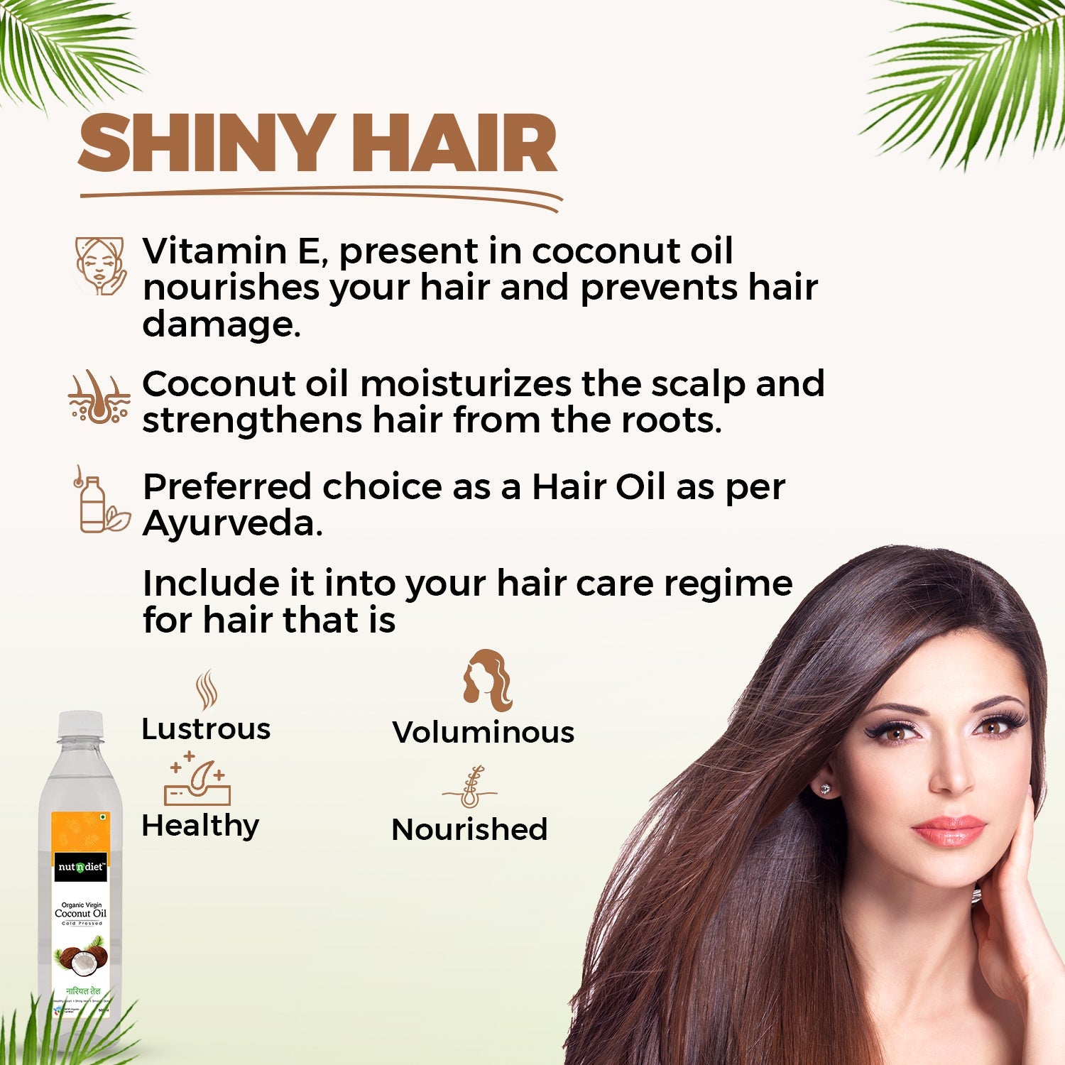 nutndiet Extra Virgin Coconut Oil Cold Pressed, Pure Organic Coconut Oil For Baby Massage, Hair Care, Skin Care And Cooking, Glass Bottle 100ml - nutndiet