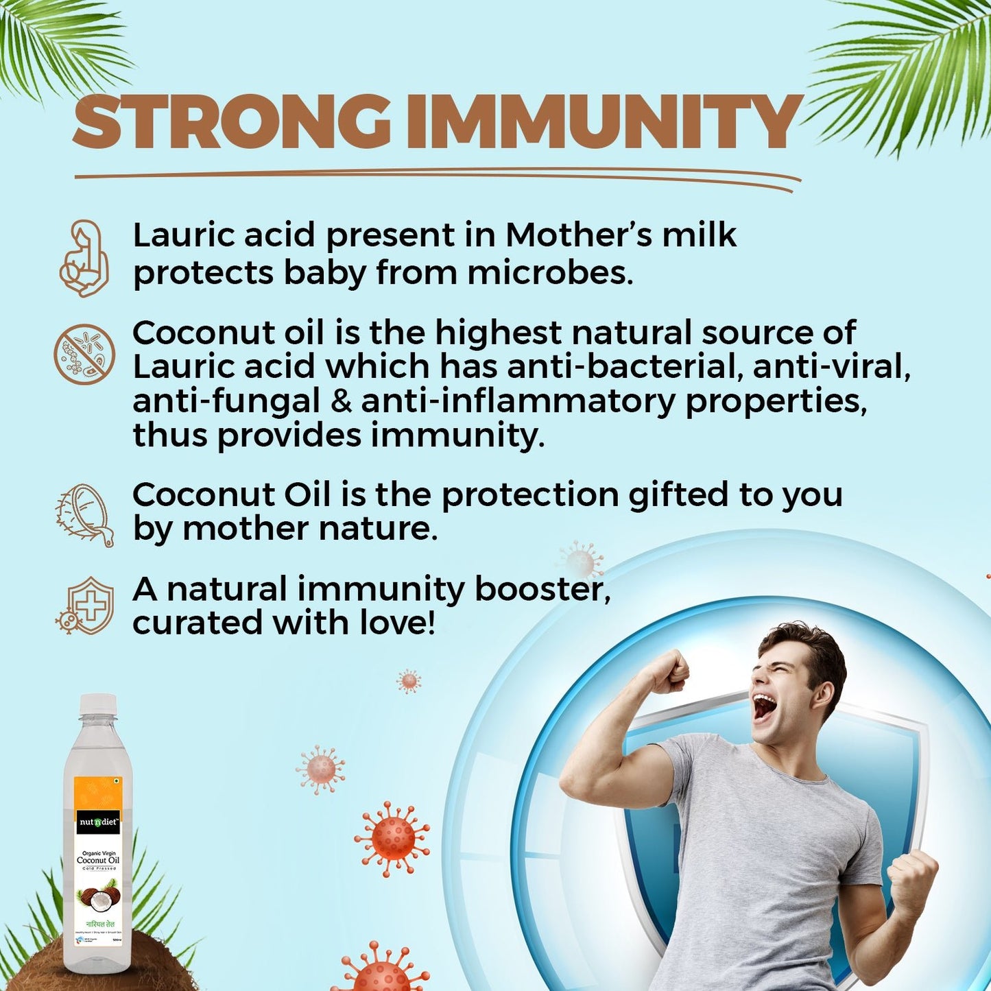 nutndiet Extra Virgin Coconut Oil Cold Pressed, Pure Organic Coconut Oil For Baby Massage, Hair Care, Skin Care And Cooking, PET Bottle 950ml - nutndiet