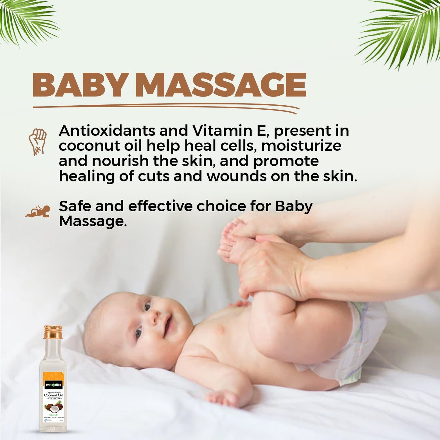 nutndiet Extra Virgin Coconut Oil Cold Pressed, Pure Organic Coconut Oil For Baby Massage, Hair Care, Skin Care And Cooking, PET Bottle 950ml - nutndiet