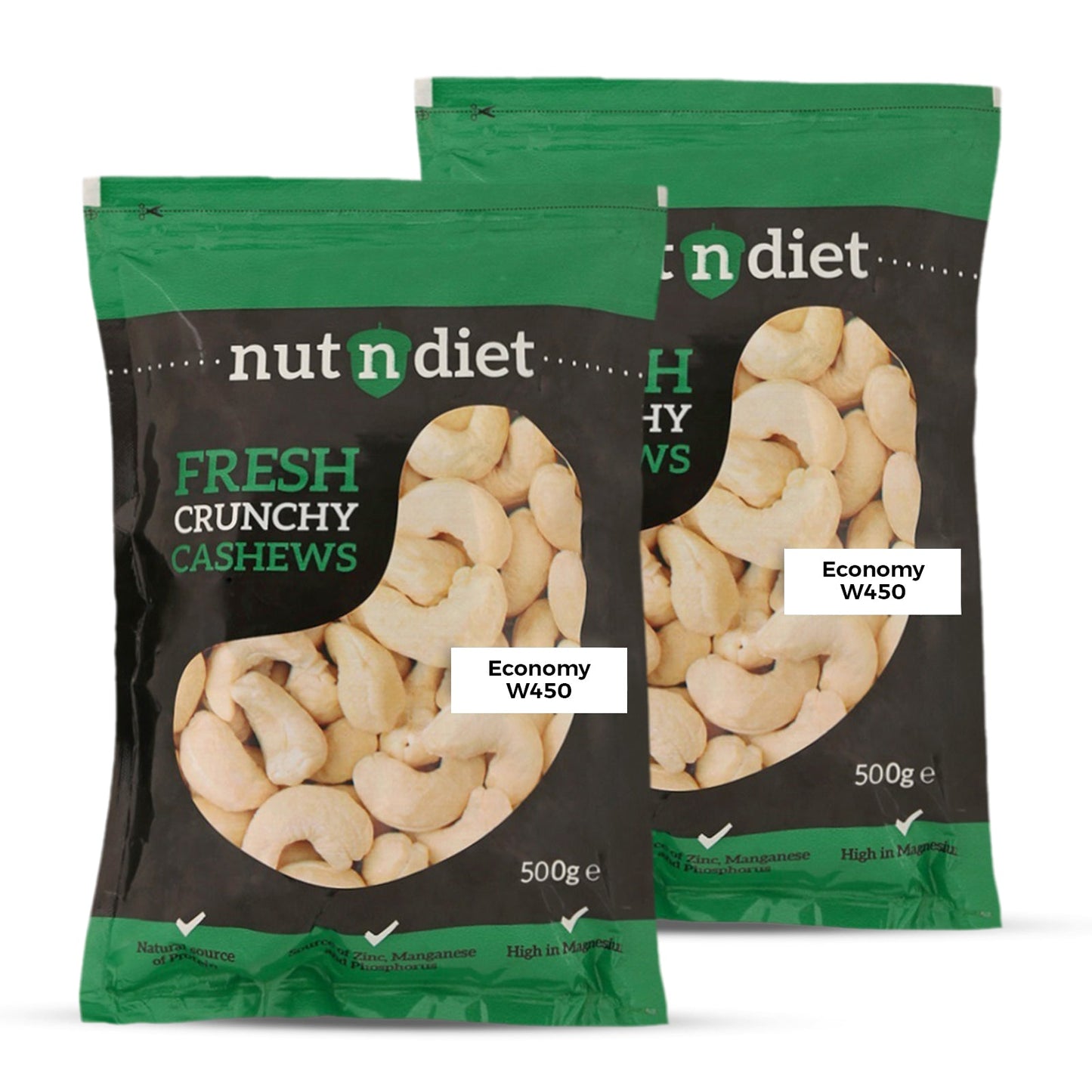 nutndiet Fresh Crunchy Economy Super Small Cashews 1kg (500g x 2 Packs), W450 Grade small size cashew nuts (kaju 1kg W450) - nutndiet