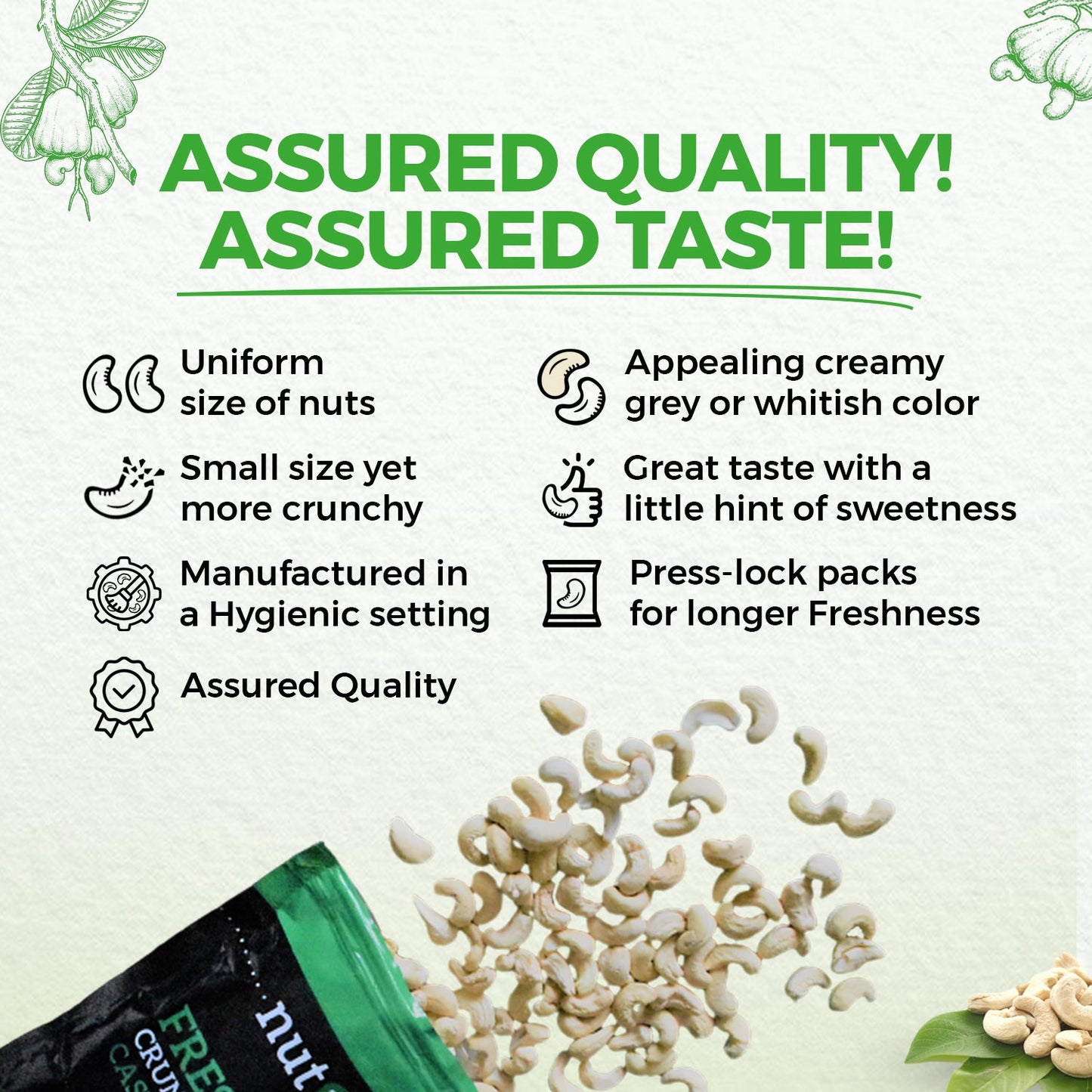 nutndiet Fresh Crunchy Economy Super Small Cashews 1kg (500g x 2 Packs), W450 Grade small size cashew nuts (kaju 1kg W450) - nutndiet