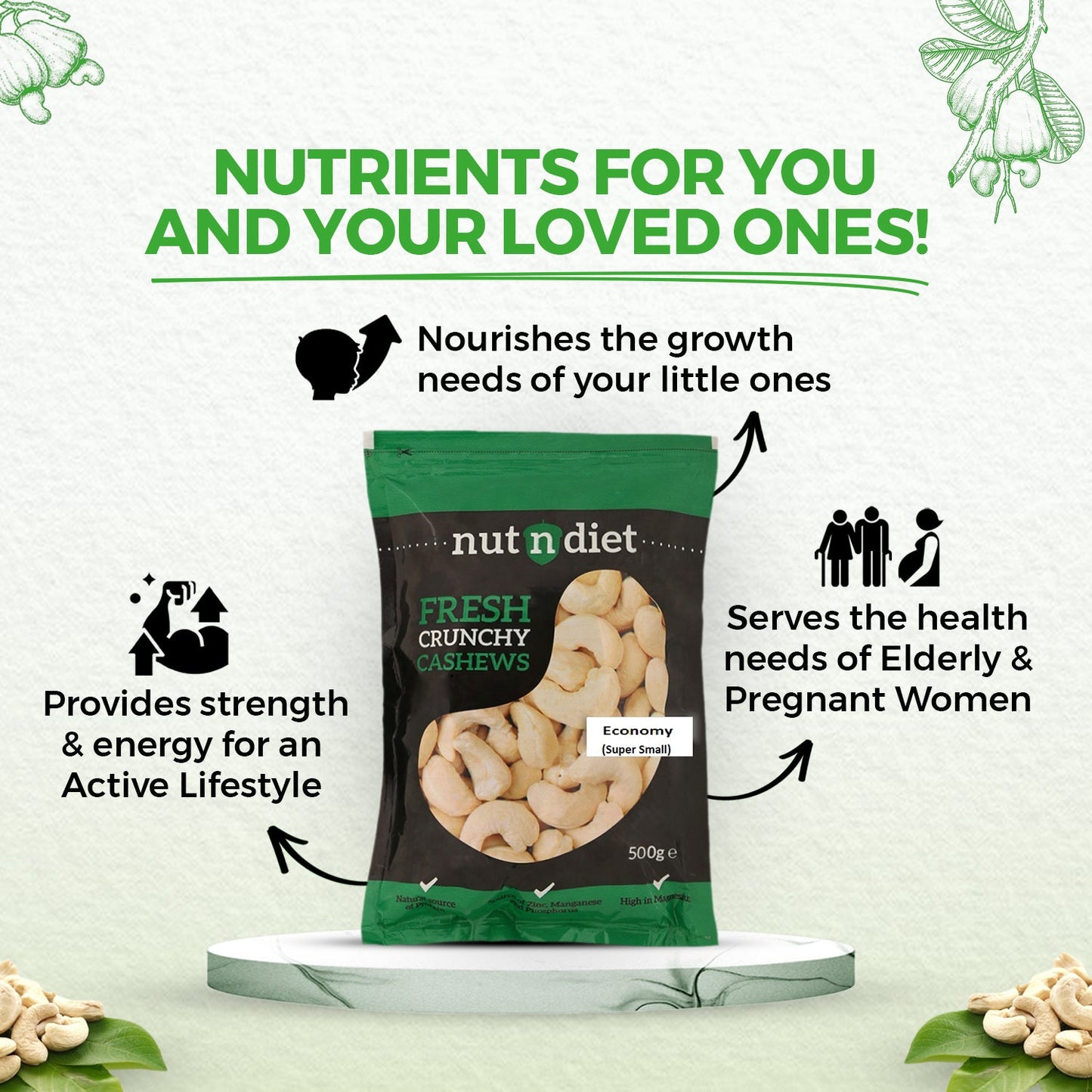nutndiet Fresh Crunchy Economy Super Small Cashews 1kg (500g x 2 Packs), W450 Grade small size cashew nuts (kaju 1kg W450) - nutndiet