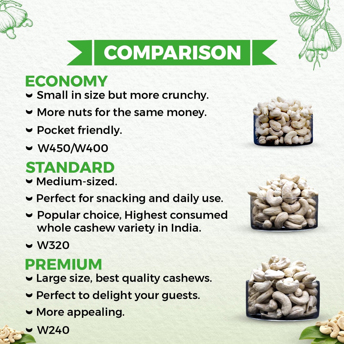 nutndiet Fresh Crunchy Premium Cashews 500g, W240 Grade big size quality cashew nuts (kaju 500gm W240) - nutndiet
