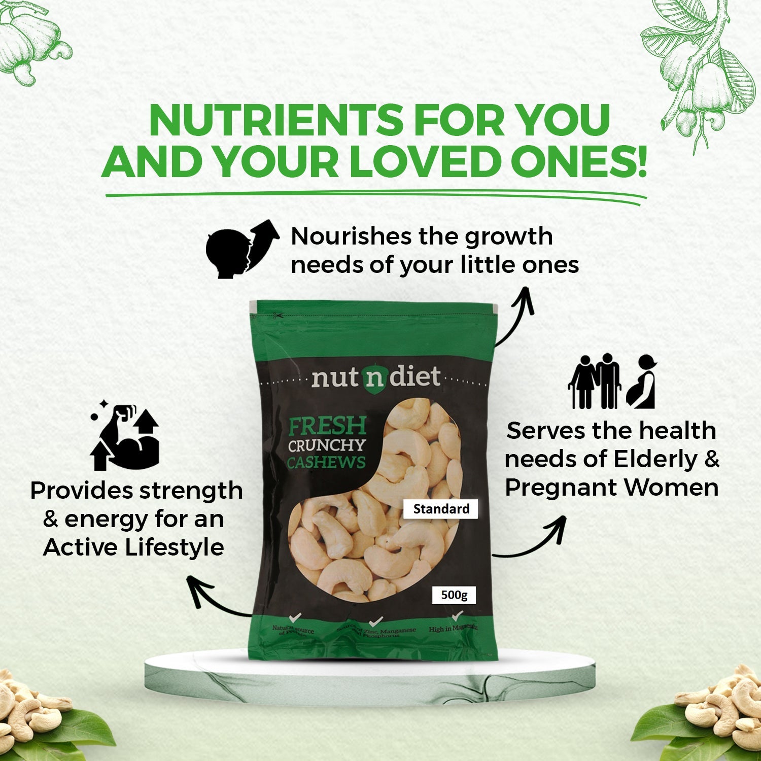 nutndiet Fresh Crunchy Standard Cashews 500g, W320 Grade medium size quality cashew nuts (kaju 500gm W320) - nutndiet