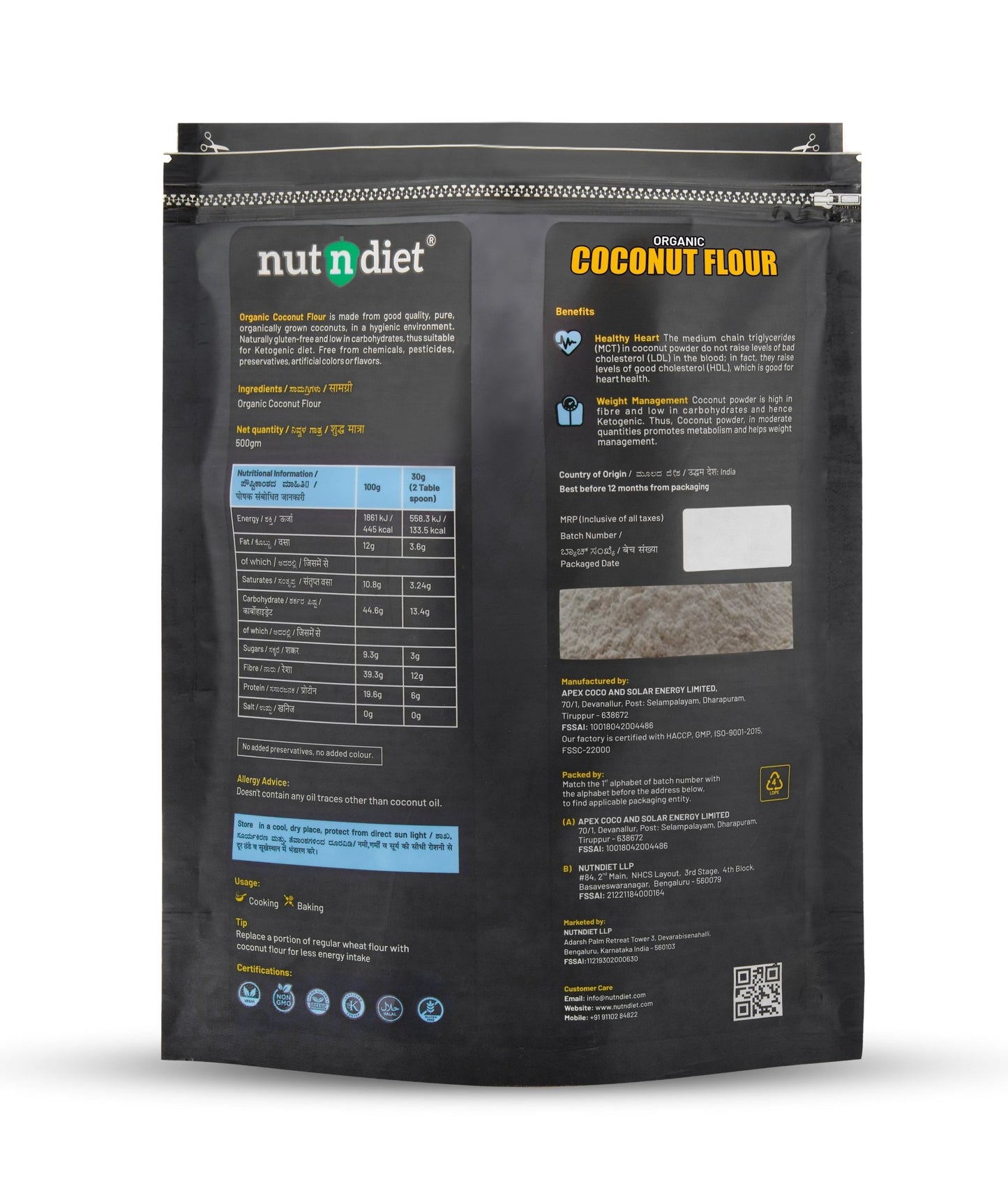 nutndiet Organic Coconut Flour 1kg - nutndiet