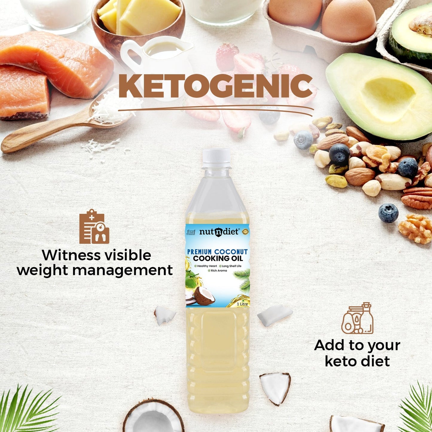 nutndiet Premium Edible Coconut Oil For Cooking, CAN 15 Litre - nutndiet