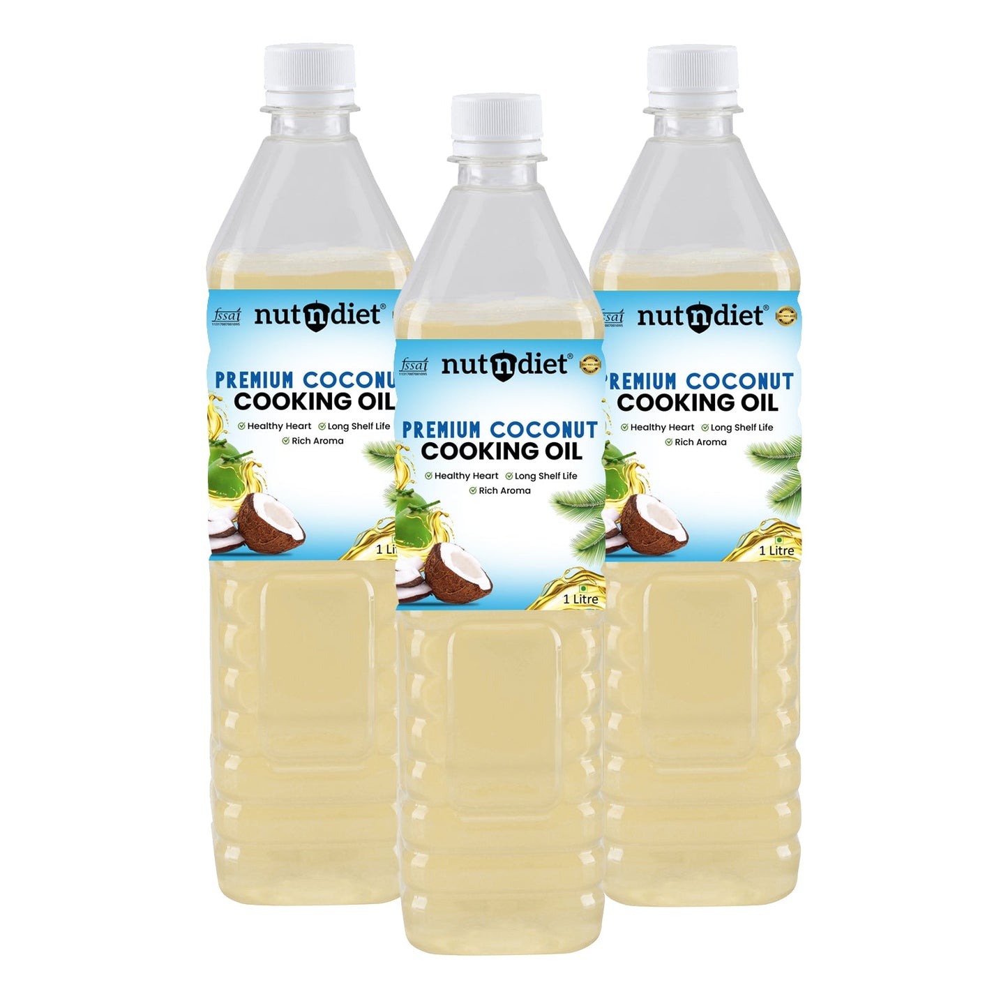 nutndiet Premium Edible Coconut Oil For Cooking, PET Bottle 3 Litre (1L X 3) - nutndiet