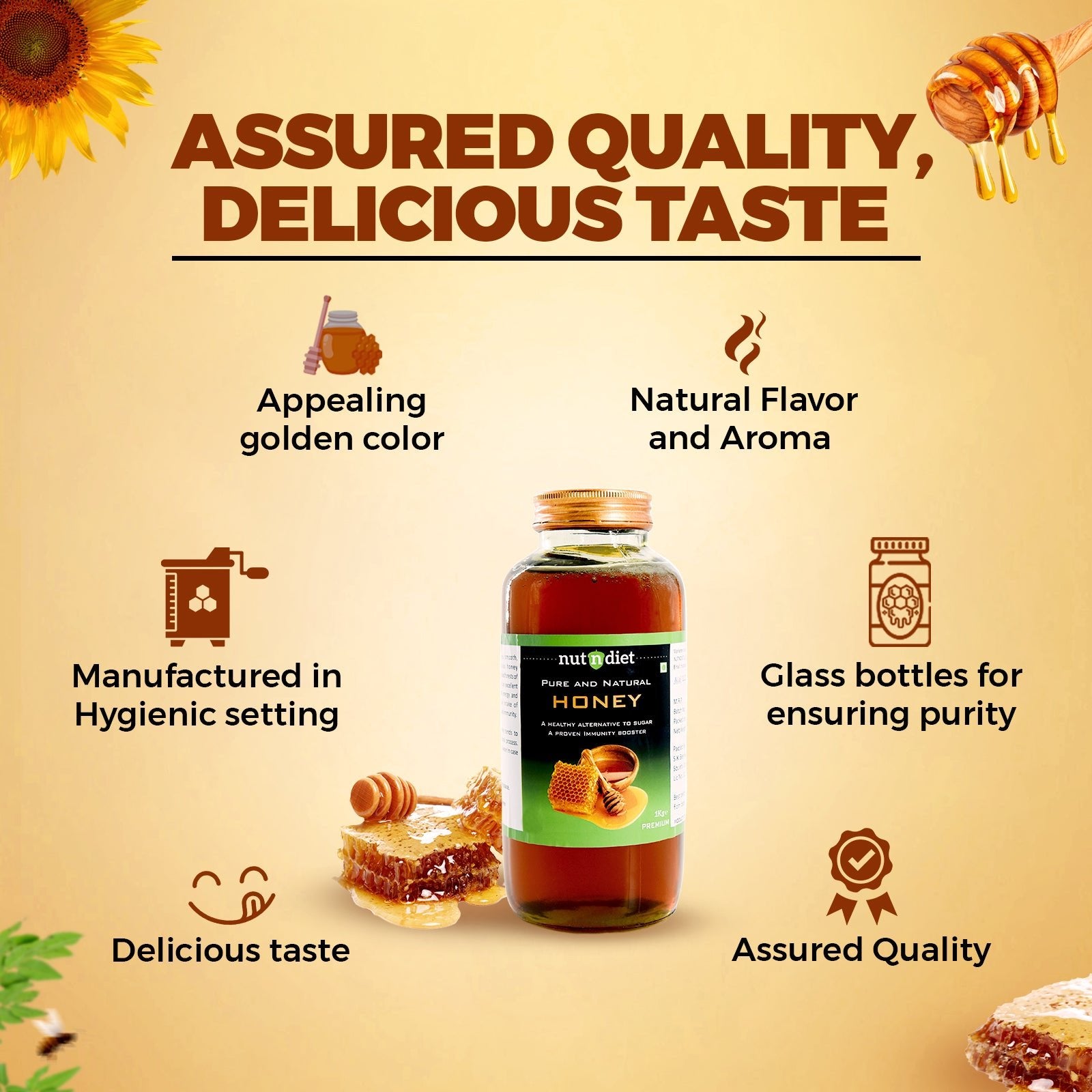 nutndiet Pure and Natural Honey | Premium | Glass Jar 200g - nutndiet