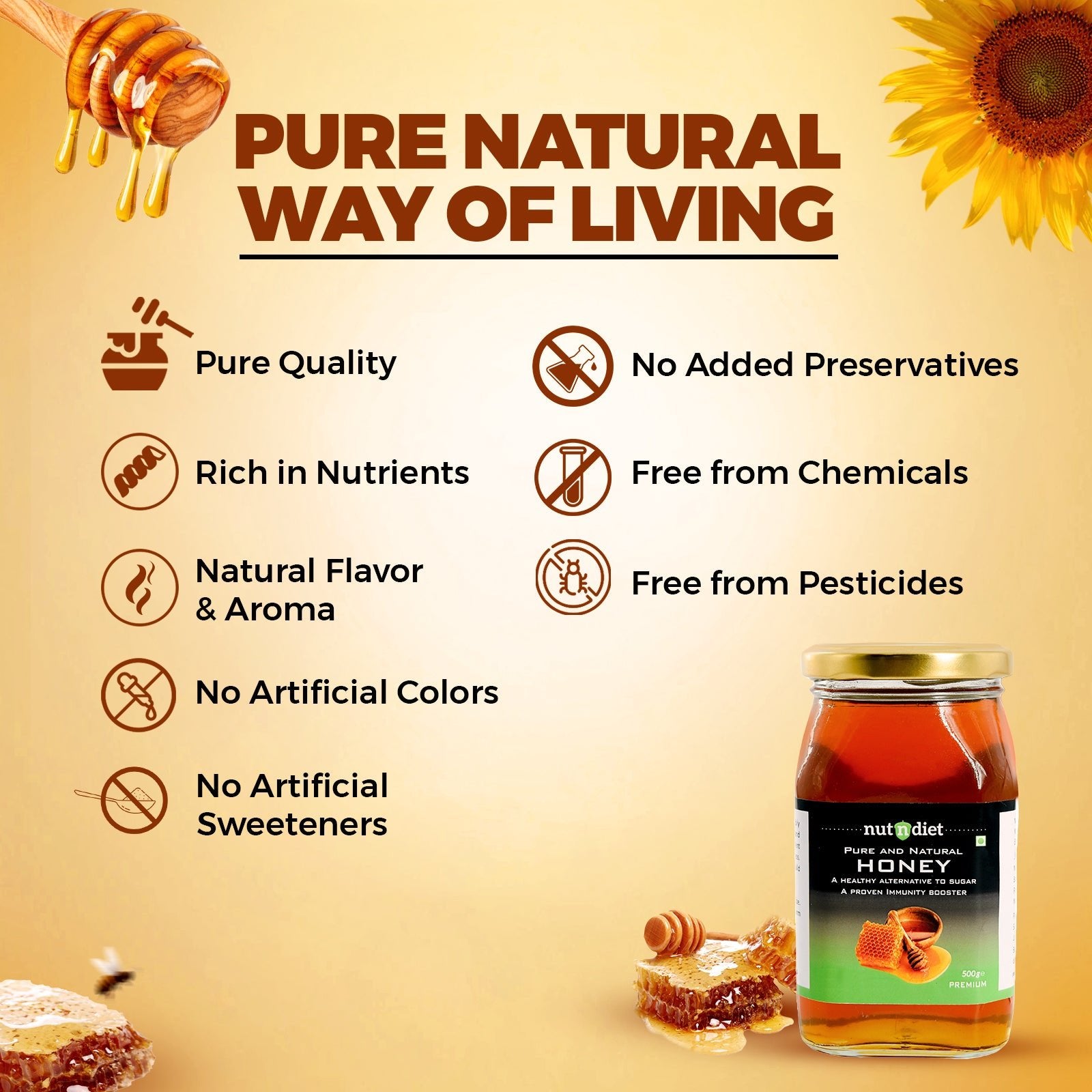 nutndiet Pure and Natural Honey | Premium | Glass Jar 200g - nutndiet