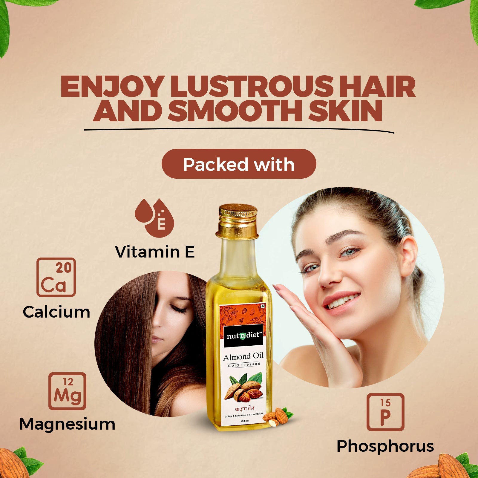 nutndiet Sweet Almond Oil, Pure Cold Pressed Edible Badam Tel, Glass Bottle 100ml - nutndiet