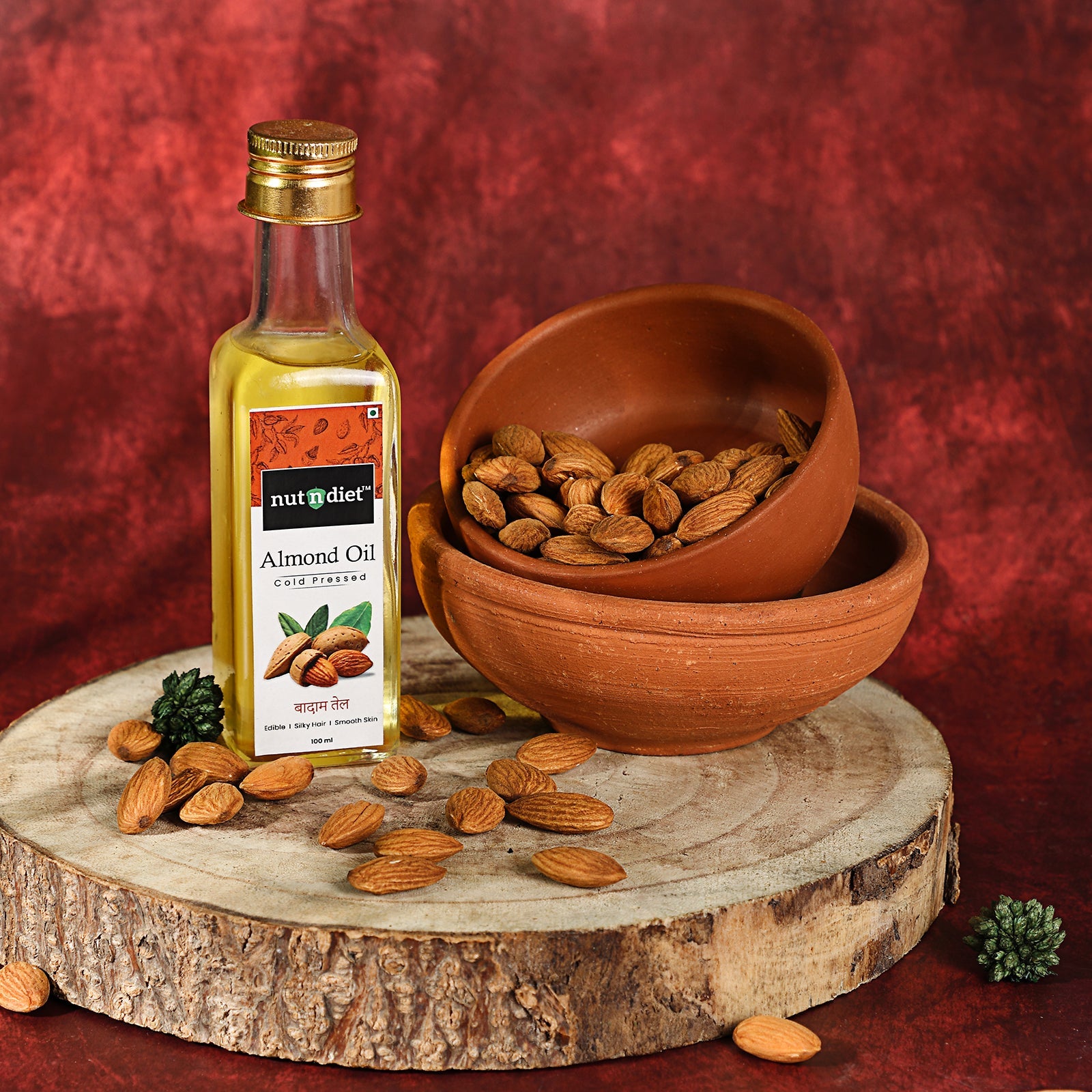 nutndiet Sweet Almond Oil, Pure Cold Pressed Edible Badam Tel, Glass Bottle 100ml - nutndiet