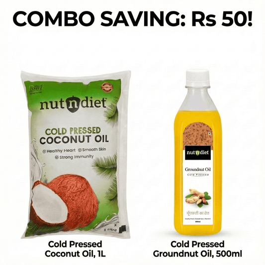 COMBO: Cold Pressed Coconut Oil Pouch 1 Litre + Cold Pressed Groundnut Oil PET Bottle 500ml