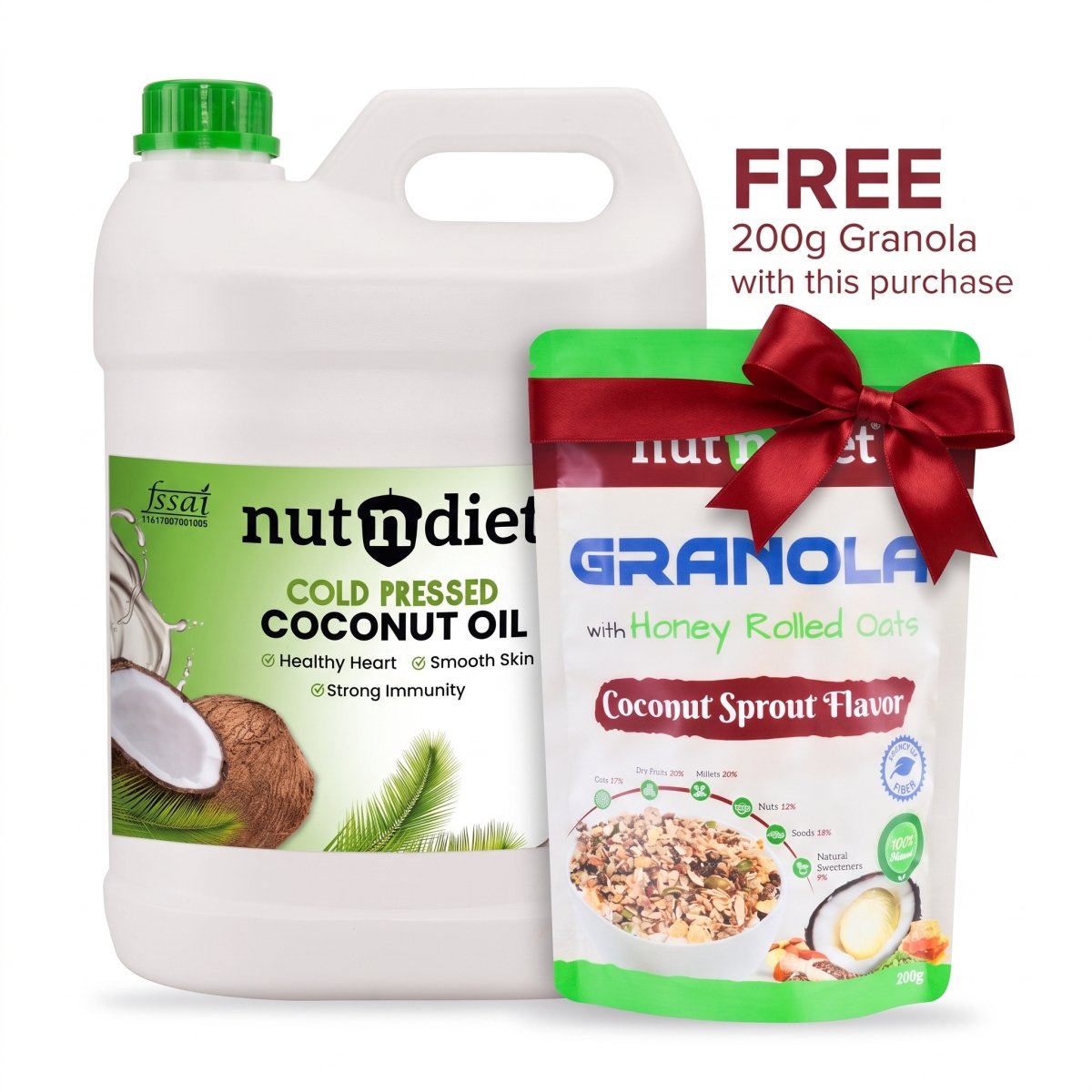 COMBO: Cold Pressed Coconut Oil 5 Litre Can + Granola 200g (Free Gift) - nutndiet