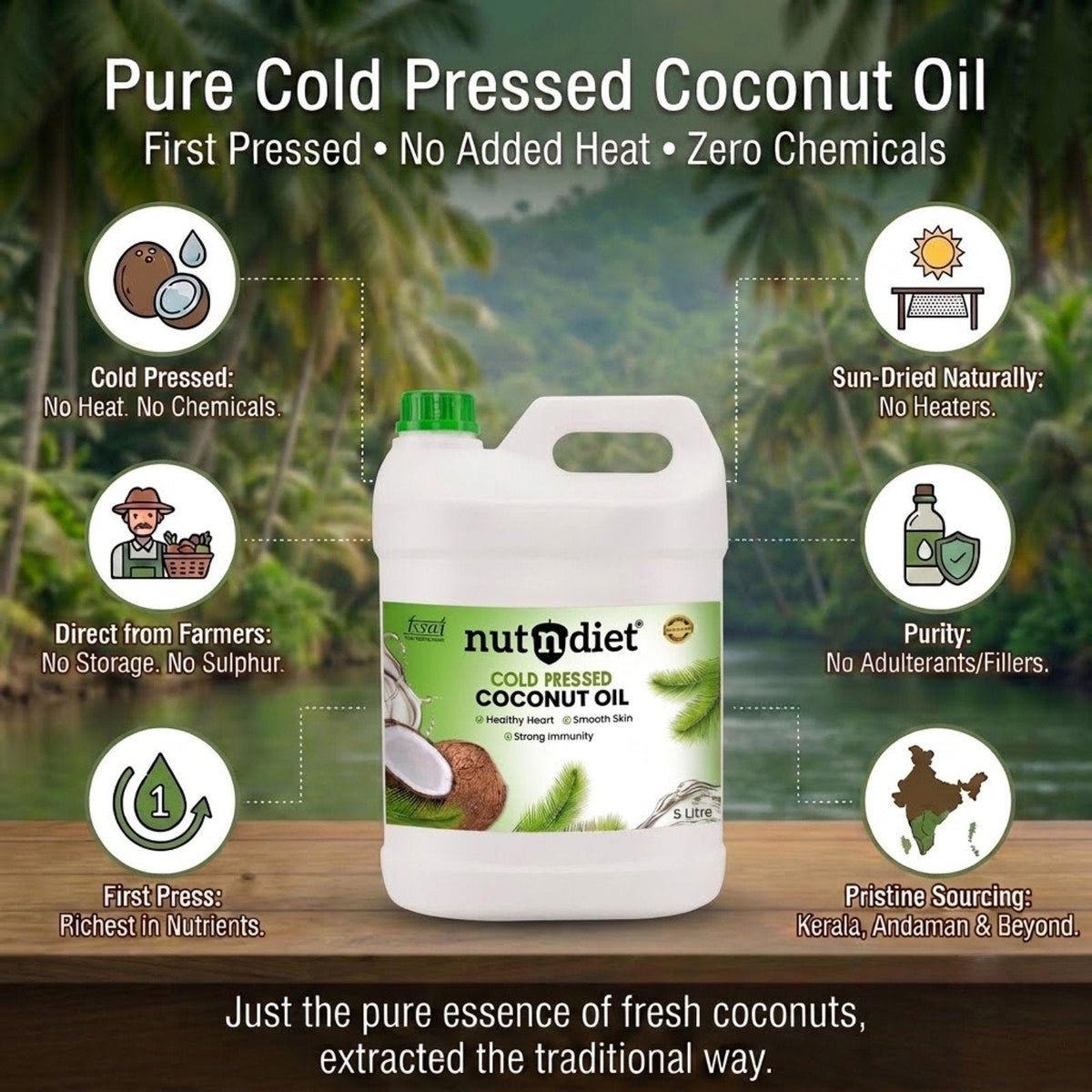 COMBO: Cold Pressed Coconut Oil 5 Litre Can + Granola 200g (Free Gift) - nutndiet
