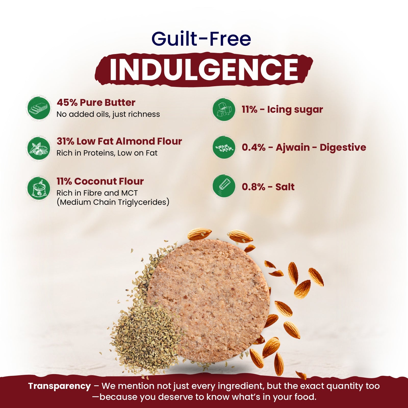 nutndiet® Almond Ajwain Butter Cookie - Butter Cookie with a Savory Twist - 100% Natural | Clean - label | Gluten - Free | 2g Protein per Cookie | Kid - Approved | Parent Trusted | 1 Box of 15g x 10 Packs - nutndiet