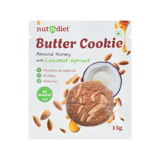 nutndiet® Almond Honey Butter Cookie - World’s First Coconut Sprout Cookie - 100% Natural | Clean - label | Gluten - Free | 1.4g Protein per Cookie | Kid - Approved | Parent Trusted | 1 Box of 15g x 10 Packs - nutndiet