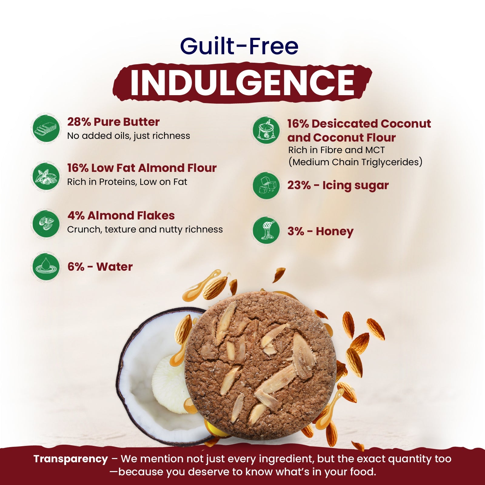 nutndiet® Almond Honey Butter Cookie - World’s First Coconut Sprout Cookie - 100% Natural | Clean - label | Gluten - Free | 1.4g Protein per Cookie | Kid - Approved | Parent Trusted | 1 Box of 15g x 10 Packs - nutndiet