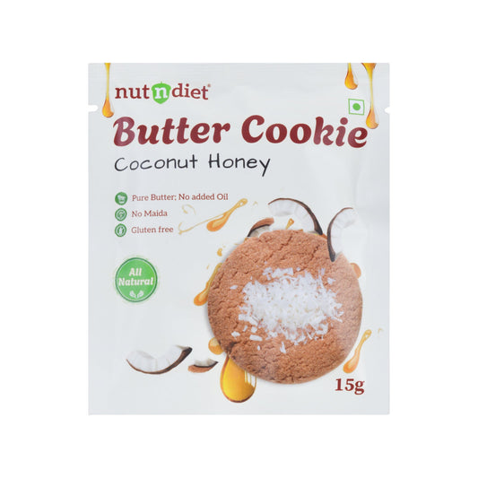 nutndiet® Coconut Honey Butter Cookie - 100% Natural | Clean - label | Gluten - Free | Kid - Approved | Parent Trusted | 1 Box of 15g x 10 Packs - nutndiet