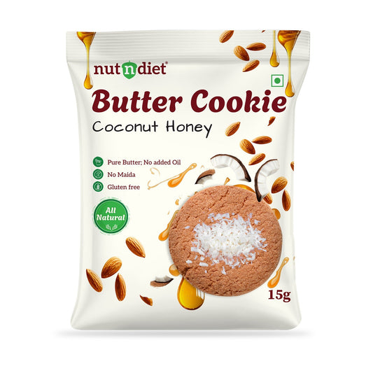nutndiet® Coconut Honey Butter Cookies - 100% Natural | Clean - label | Gluten - Free | Kid - Approved | Parent Trusted | 1 Box of 15g x 10 Packs - nutndiet