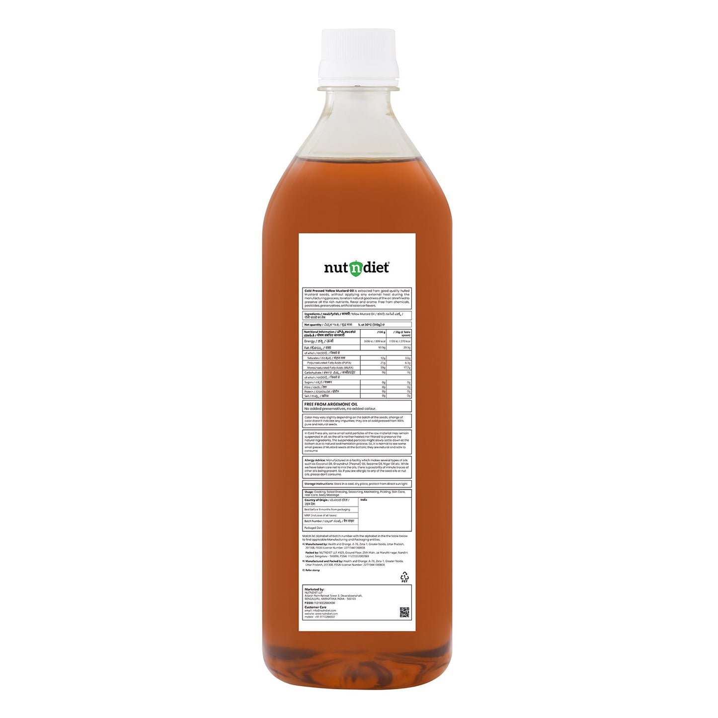 nutndiet Cold Pressed Black Mustard Oil 1 Litre PET Bottle - nutndiet