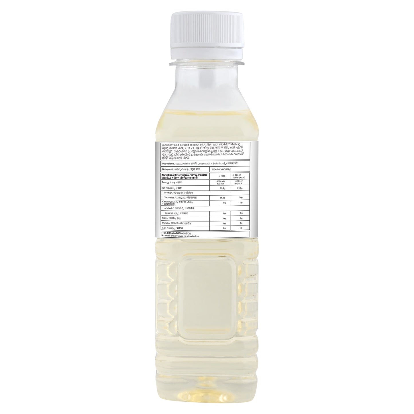 nutndiet Cold Pressed Coconut Oil For Baby Massage, Hair Care, Skin Care And Cooking, 200ml Bottle - nutndiet