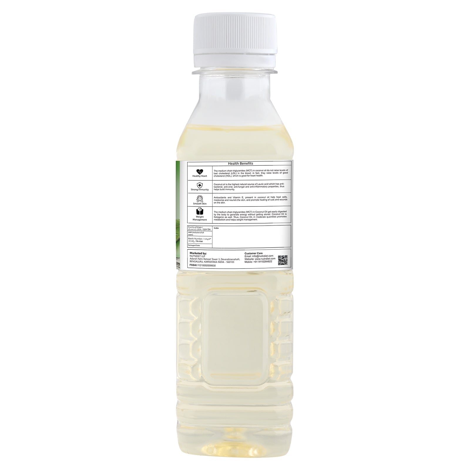 nutndiet Cold Pressed Coconut Oil For Baby Massage, Hair Care, Skin Care And Cooking, 200ml Bottle - nutndiet