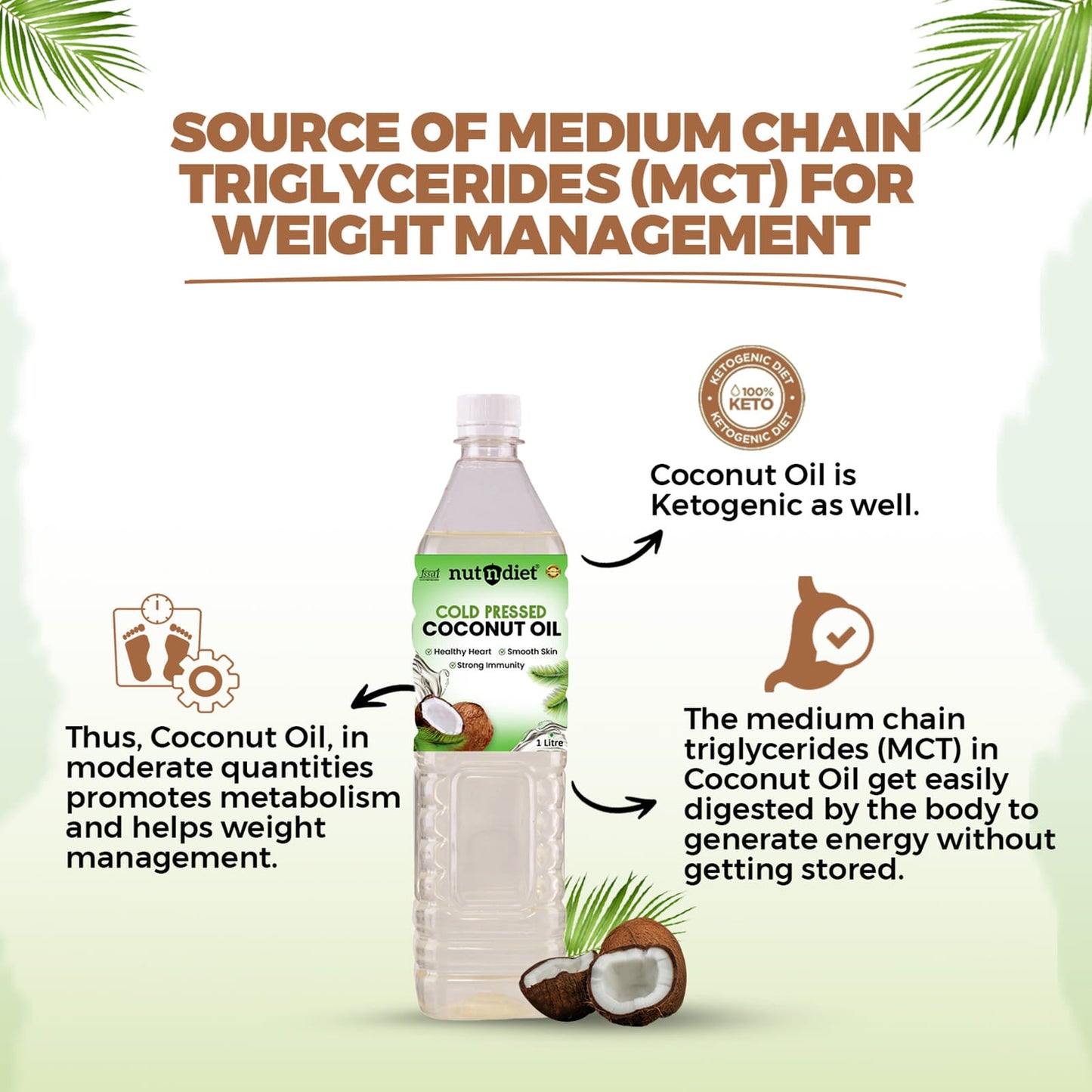 nutndiet Cold Pressed Coconut Oil For Baby Massage, Hair Care, Skin Care And Cooking,  200ml Bottle